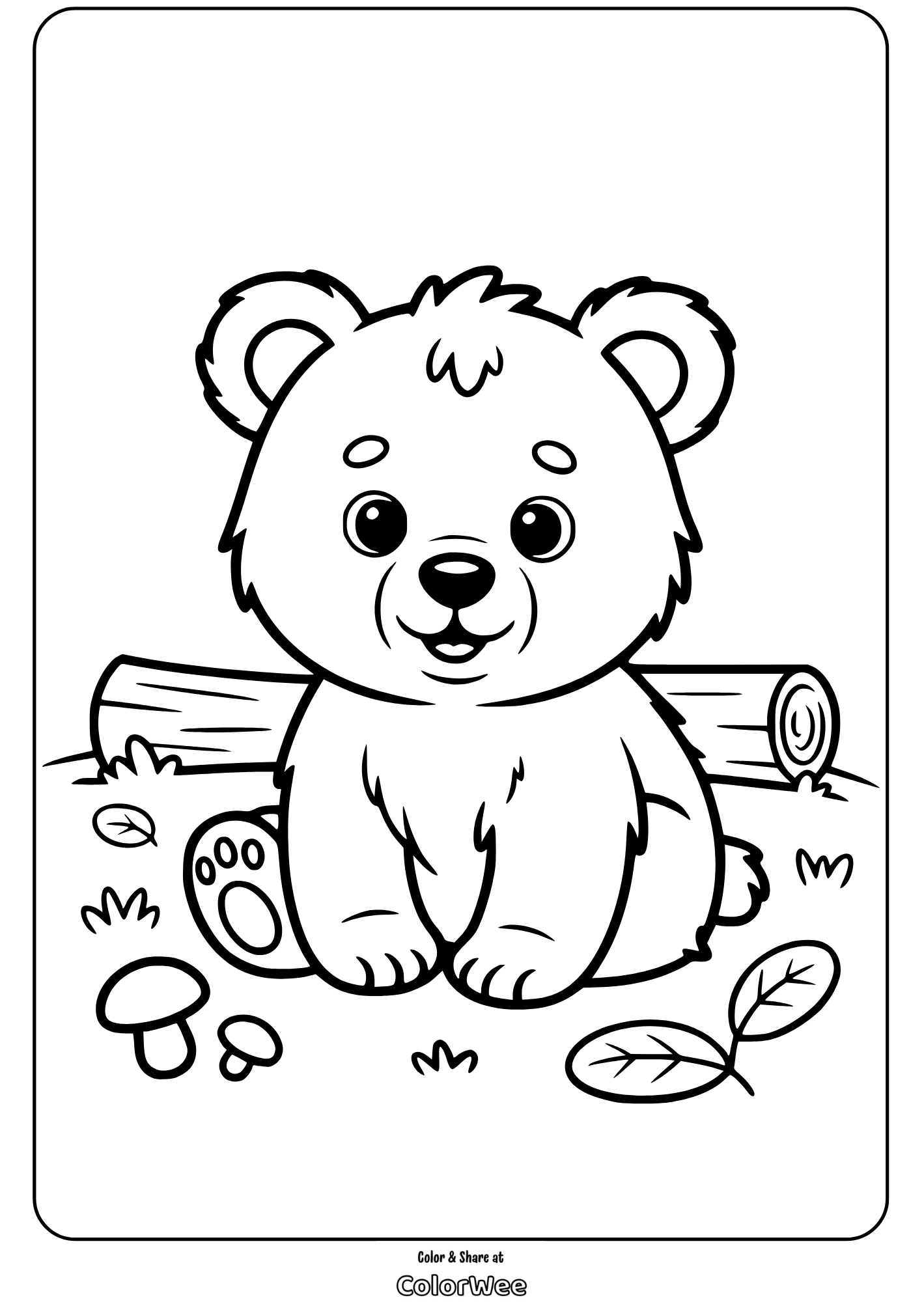 Cute bear coloring page for kids to enjoy and color.