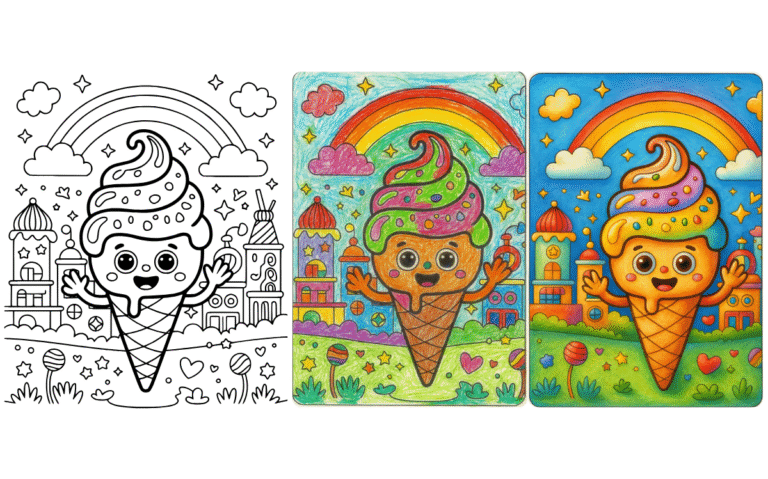 Ice Cream Coloring Pages. Progress from black and white to fully colored.
