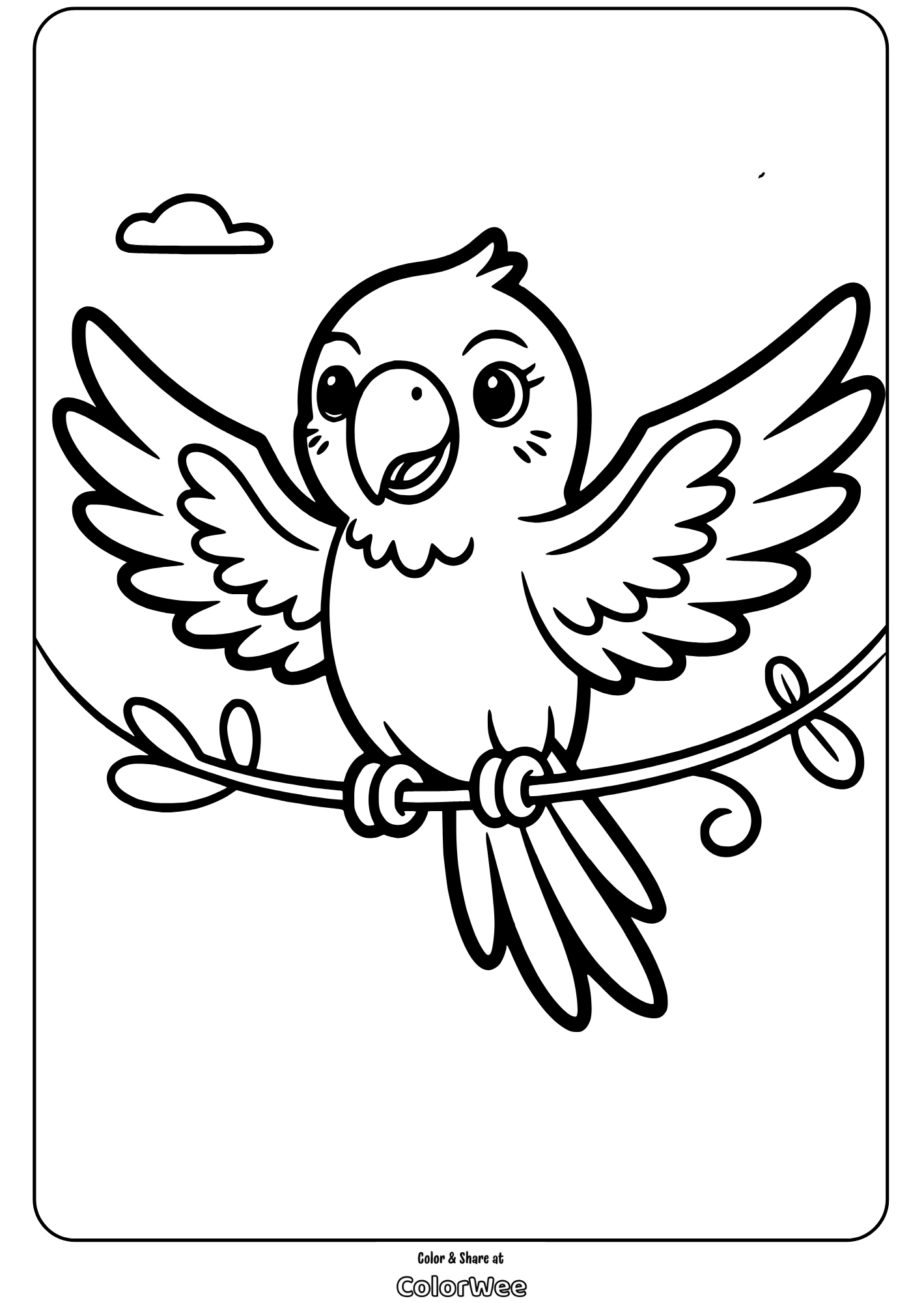 jungle birds cute parrot on branch coloring page Cute parrot coloring page for kids - free printable fun!