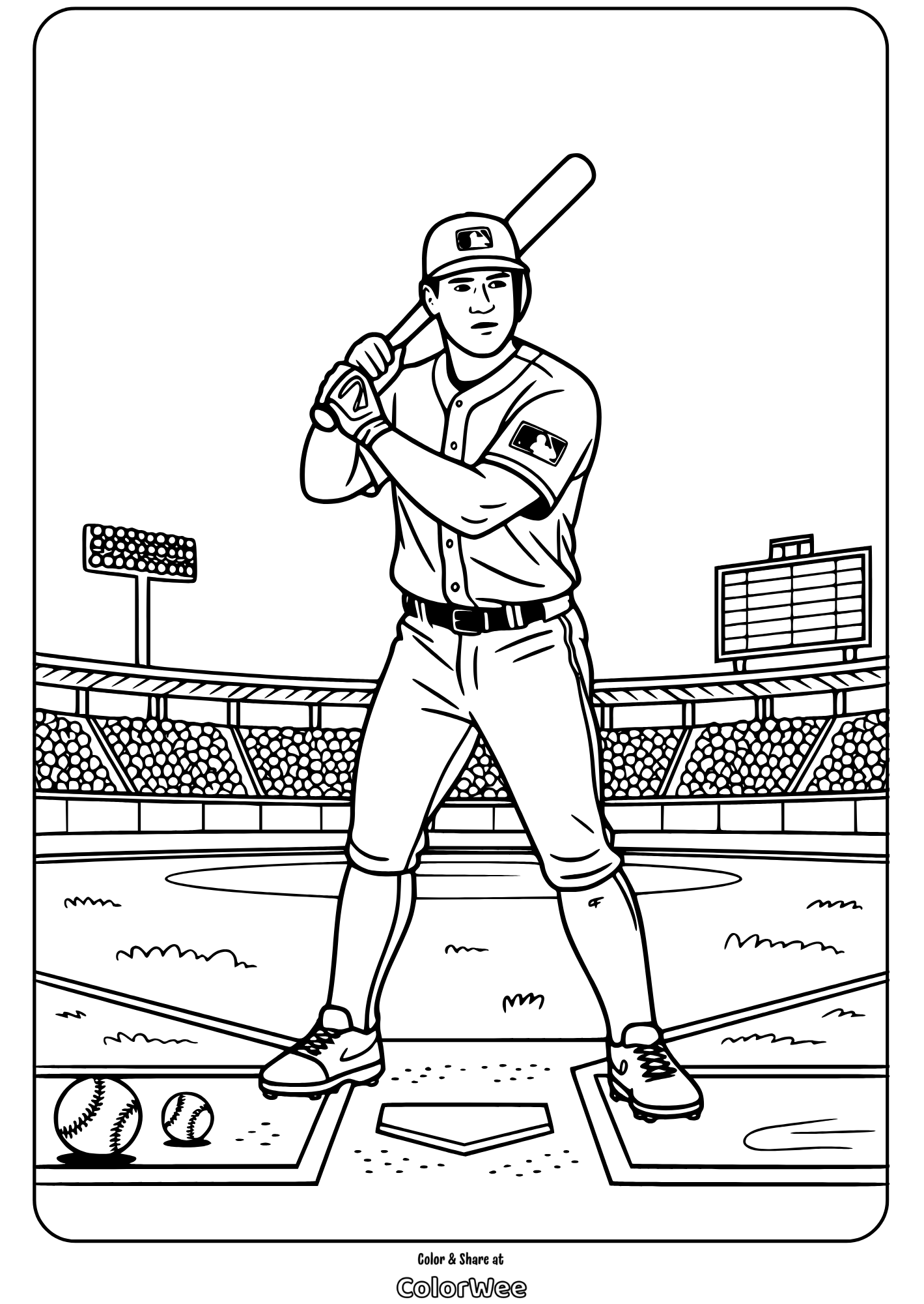 major league baseball coloring page 4 Baseball player at bat coloring page for kids.