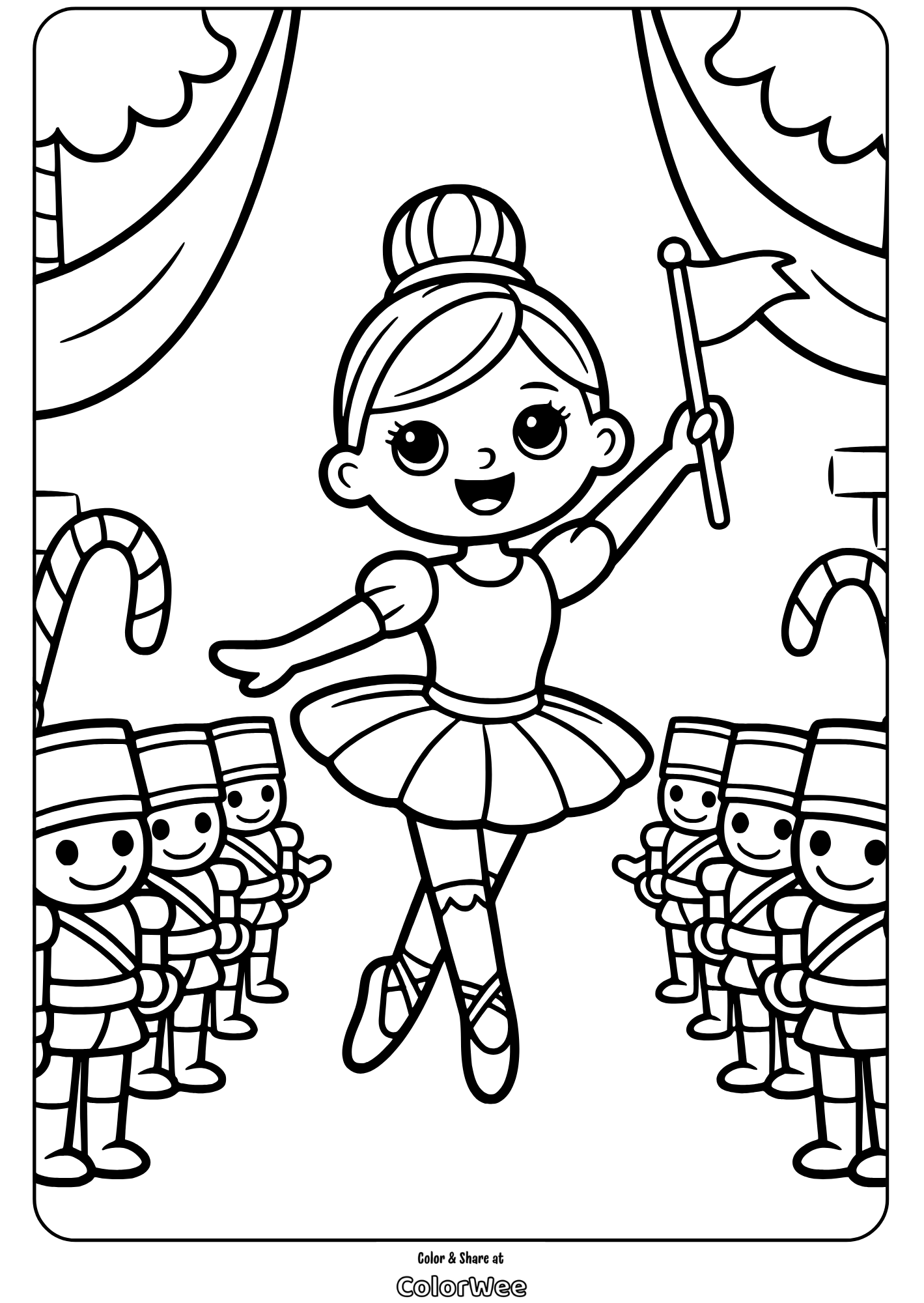 nutcracker ballerina with toy soldiers coloring page Ballerina and toy soldiers coloring page.