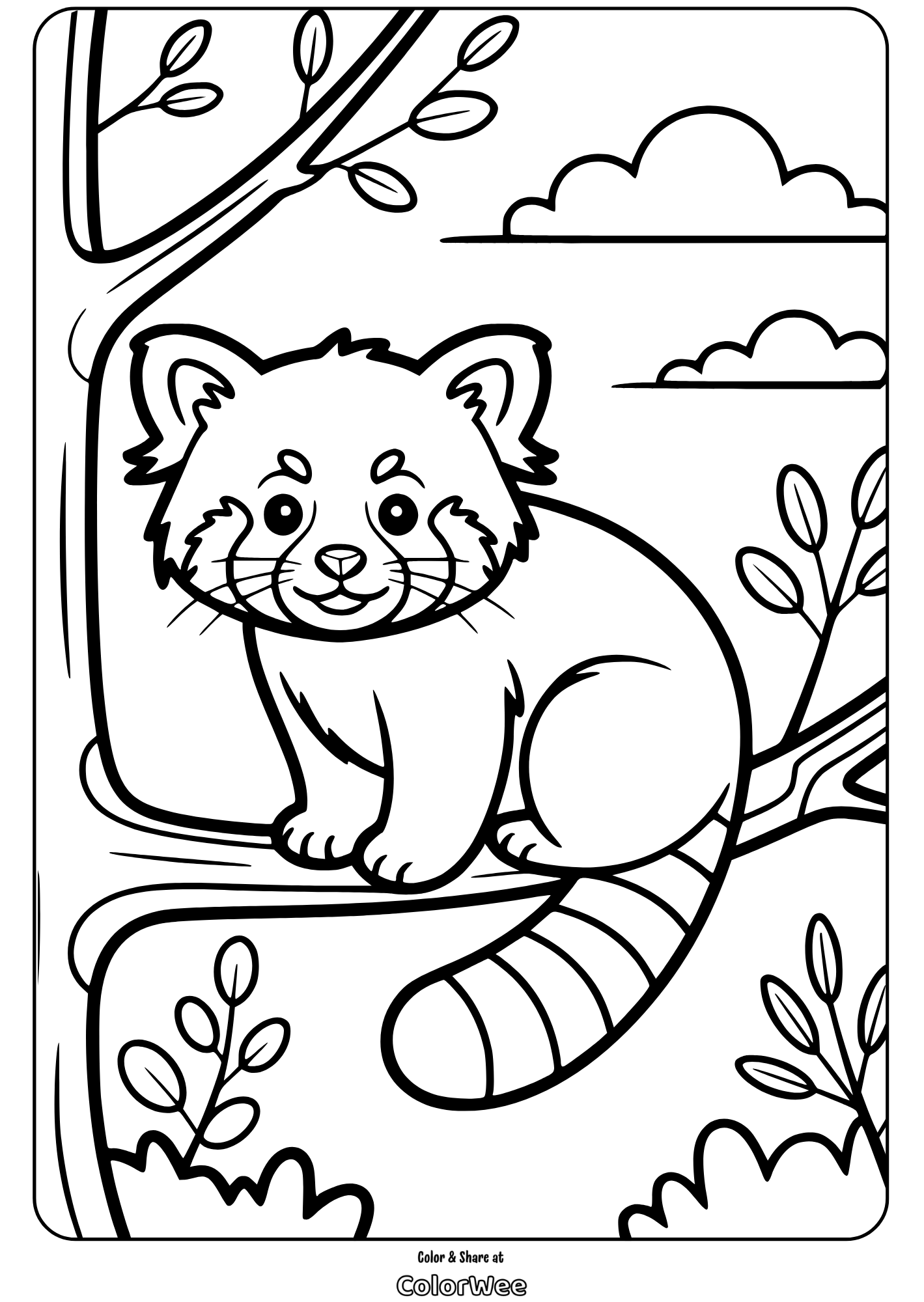 red panda zoo habitat scene coloring page Cute red panda coloring page for kids.