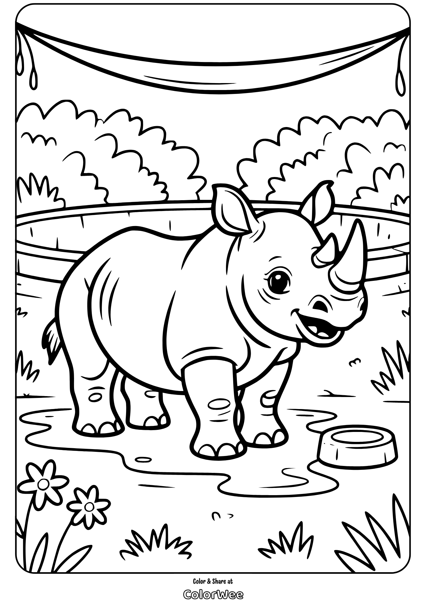 Rhino coloring page for kids.