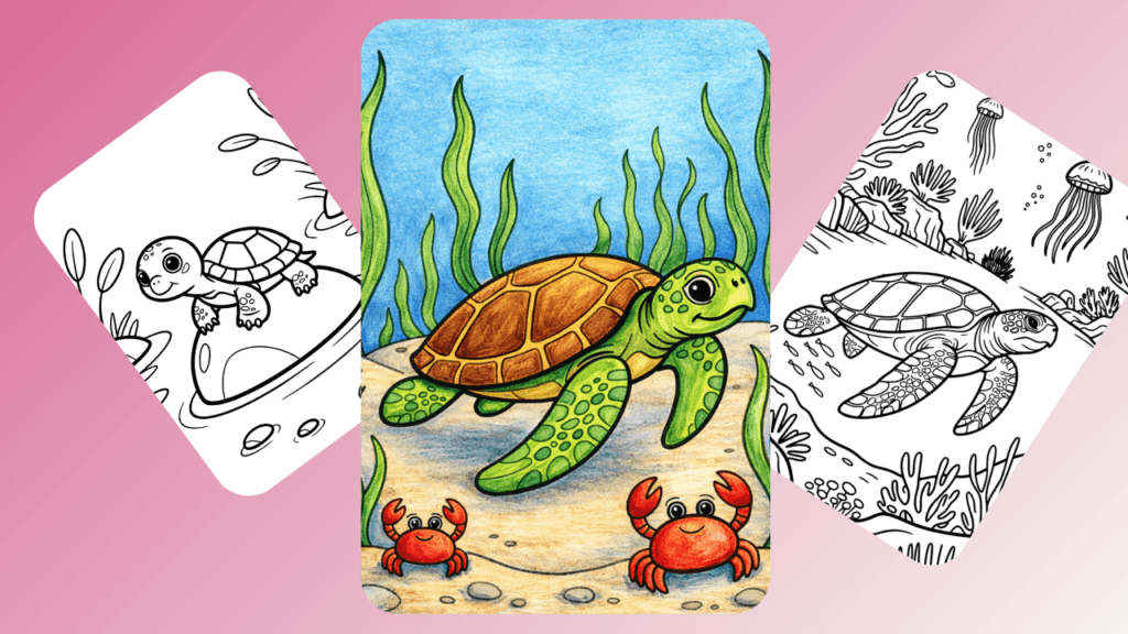 Free printable sea turtle coloring pages.