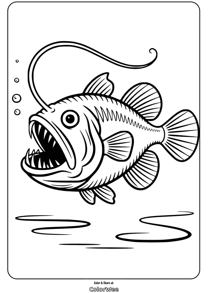 Deep-sea anglerfish coloring page for kids.