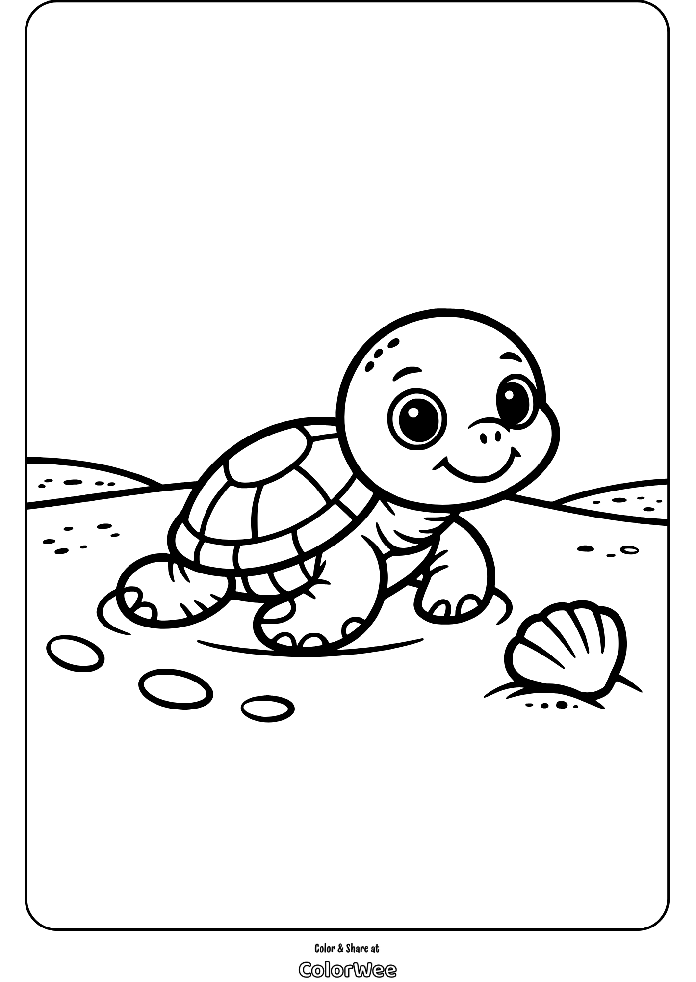 Cute turtle coloring page for kids to print and color.