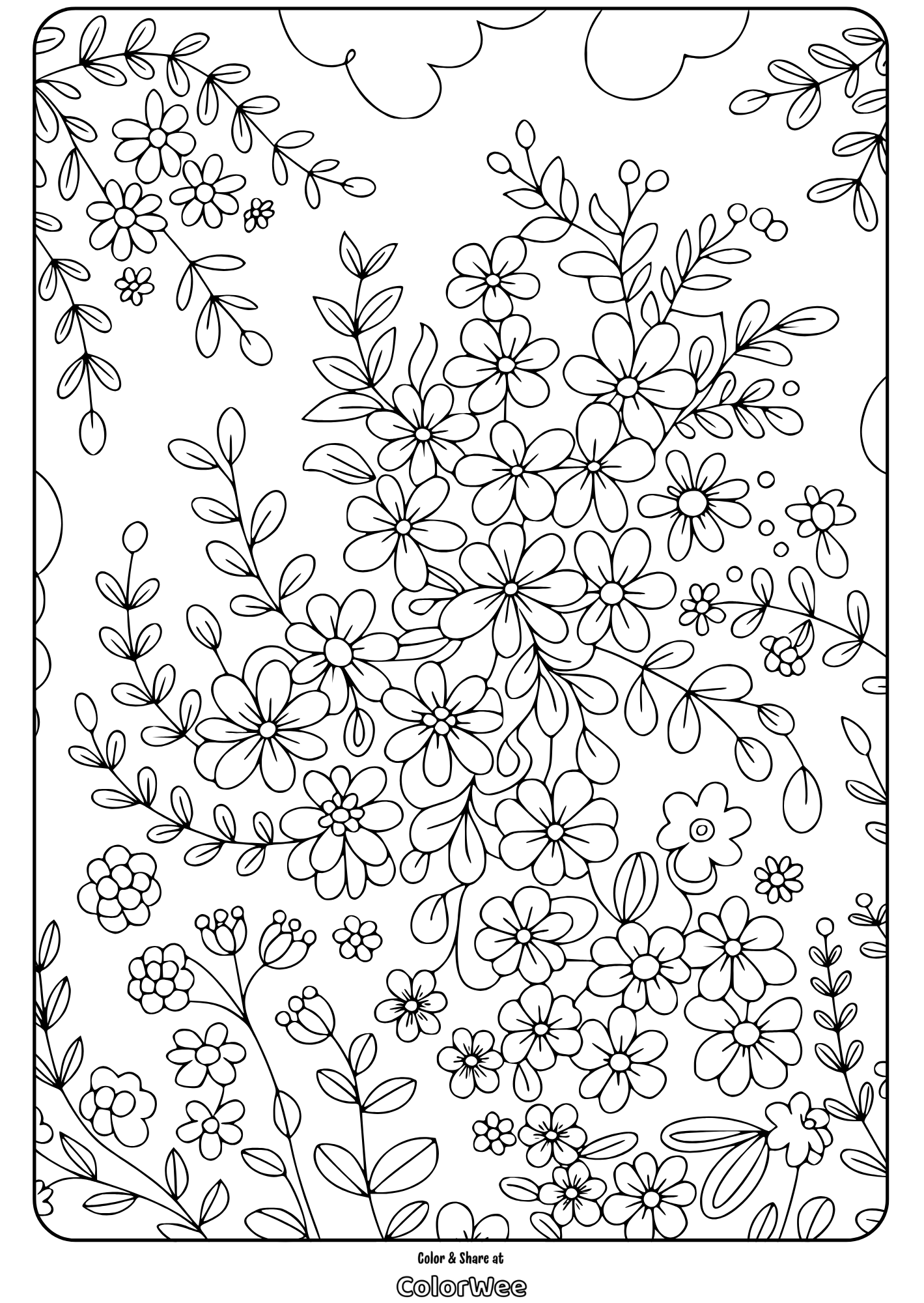dense flower pattern bloom coloring page Coloring page with intricate floral pattern design.