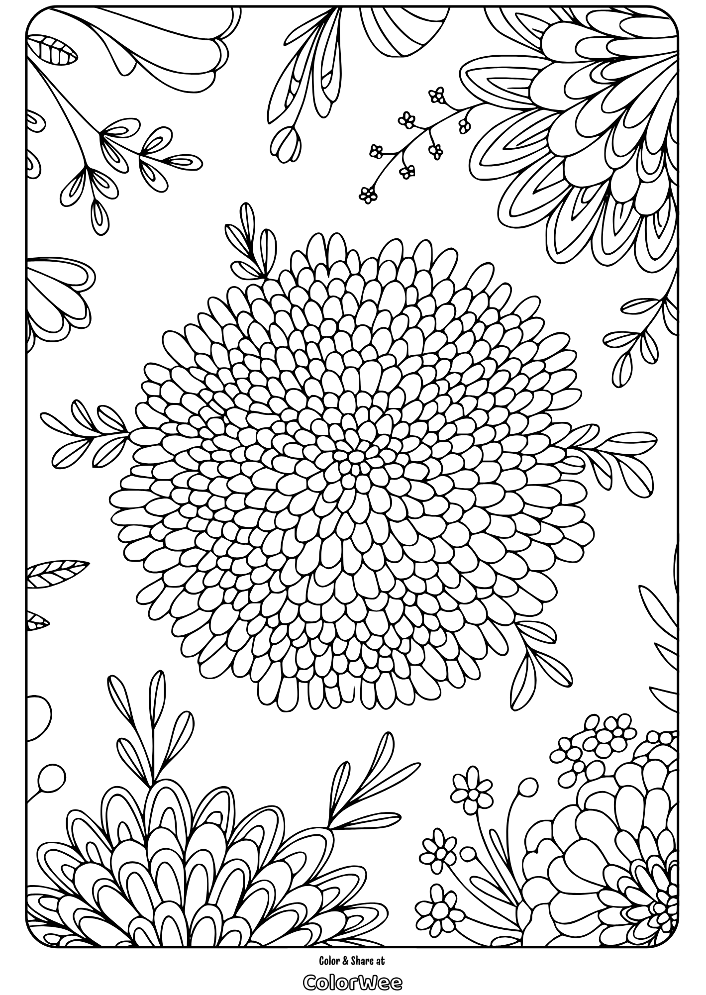 dense flower pattern mandala coloring page Floral coloring page with intricate flower patterns for adults.