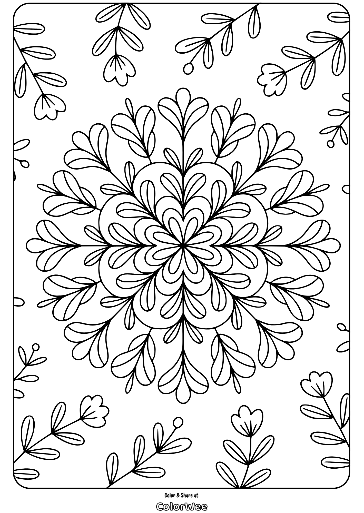 floral mandala garden coloring page Floral mandala coloring page, intricate leaf design.