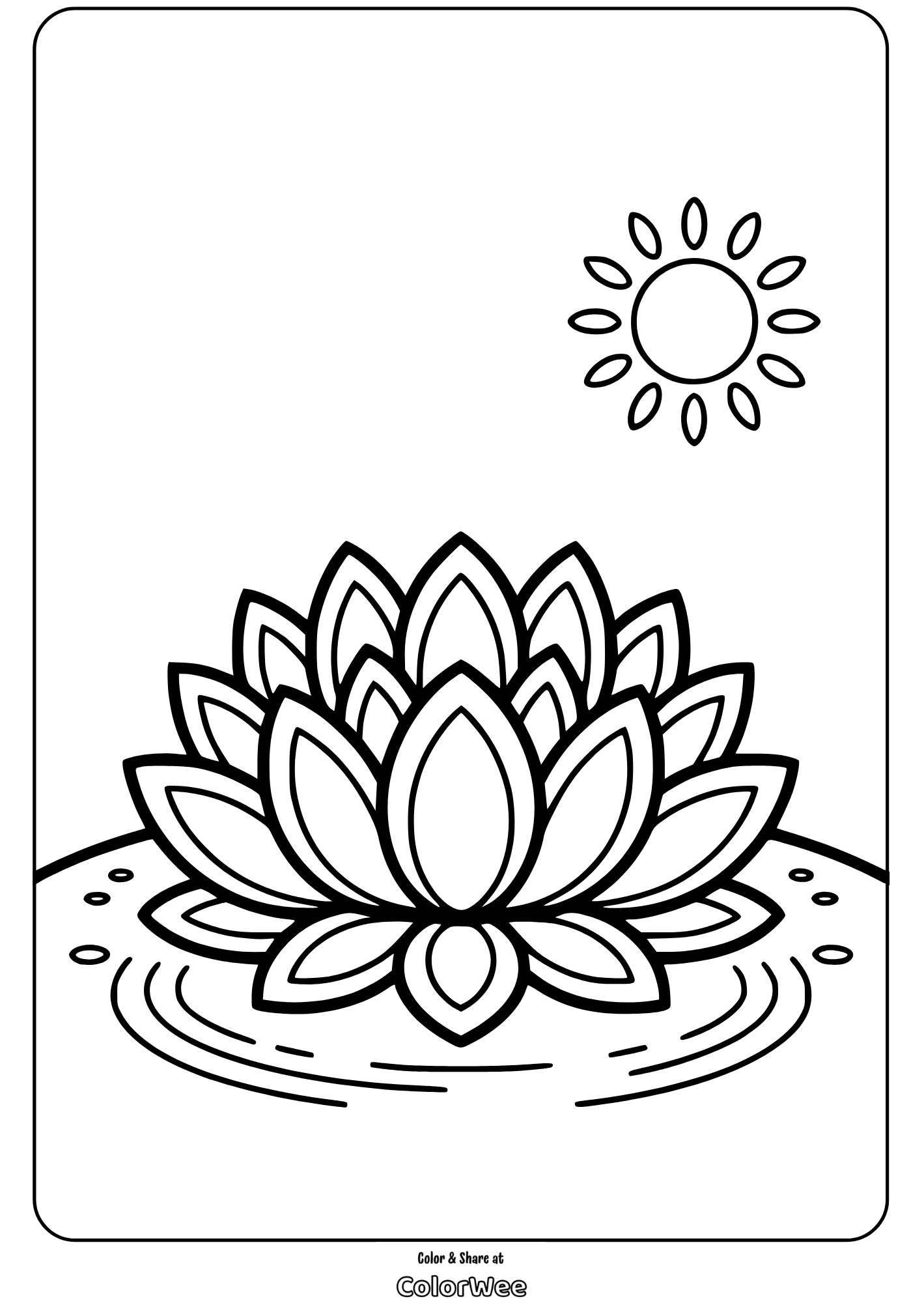 floral mandala pattern lotus coloring page Lotus flower and sun in a coloring page.