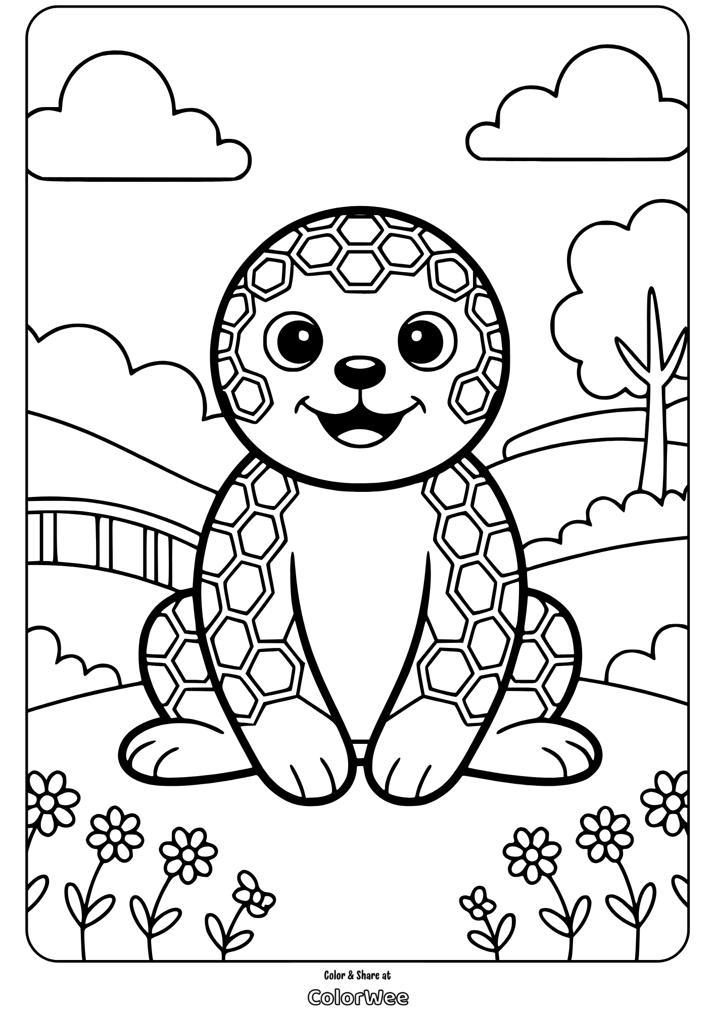 honeycomb patterns guardian lantern path coloring page Cute turtle in a garden, coloring page for kids.
