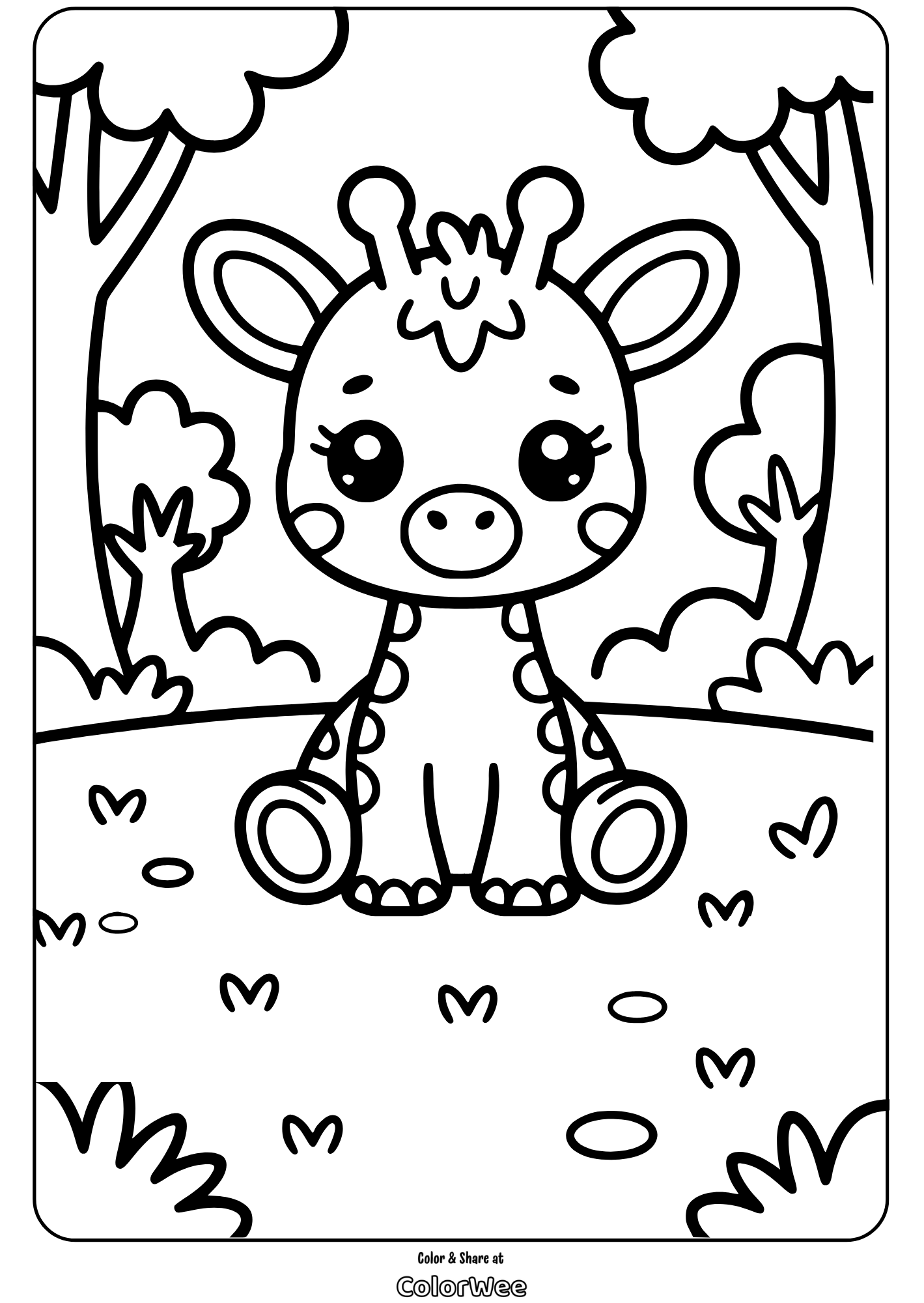 kawaii wild animals baby giraffe coloring page Cute baby giraffe coloring page for kids - printable and fun!