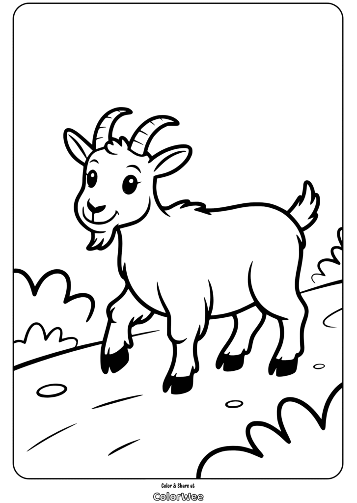 Cheerful goat coloring page for kids.