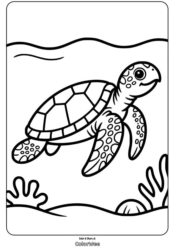 Cute sea turtle coloring page for kids' creative fun.