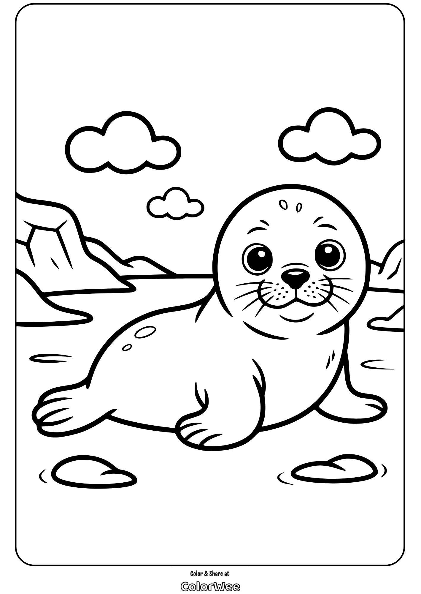 Adorable seal coloring page for kids.