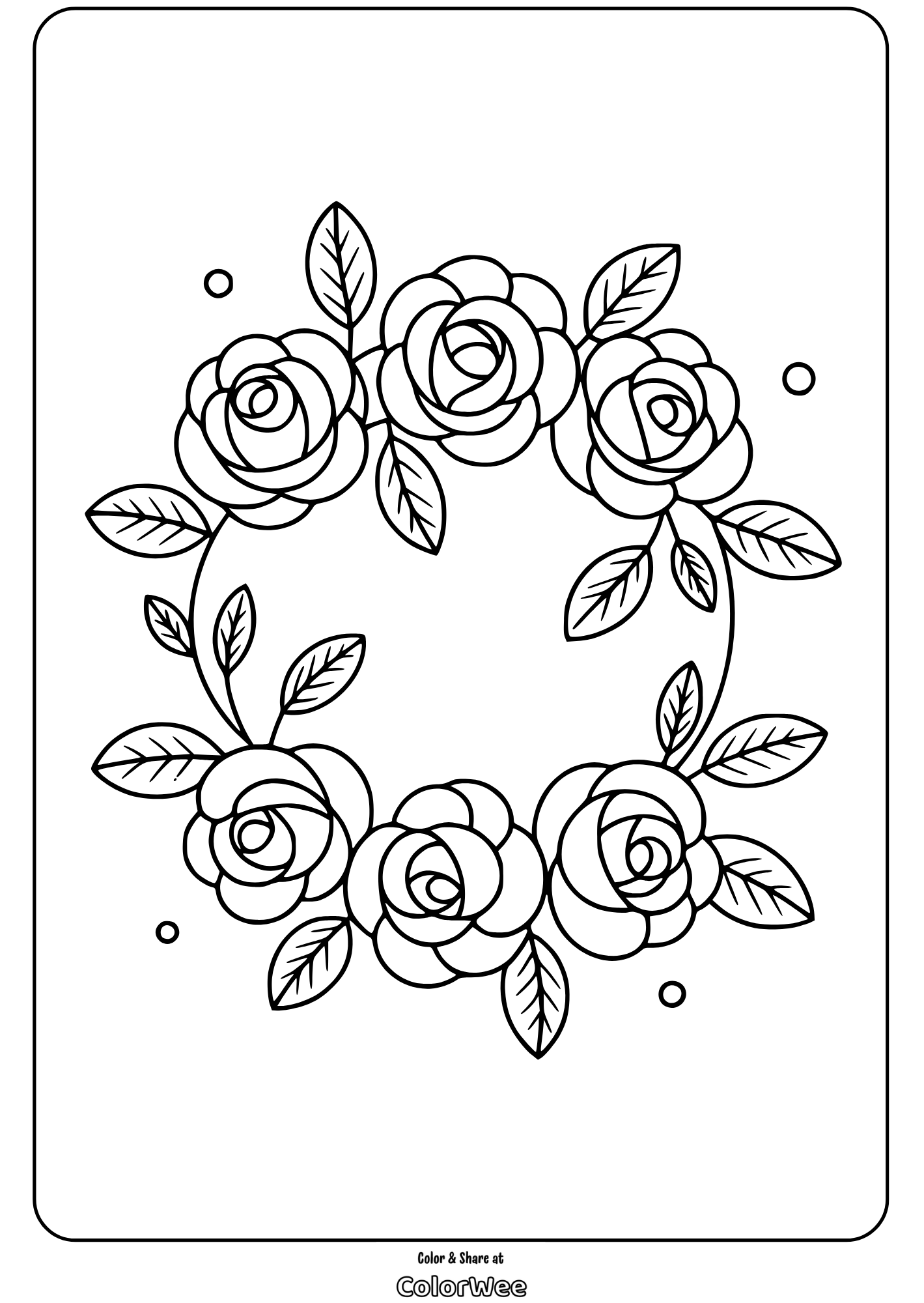 vintage floral circle coloring page Floral wreath coloring page with roses and leaves design.