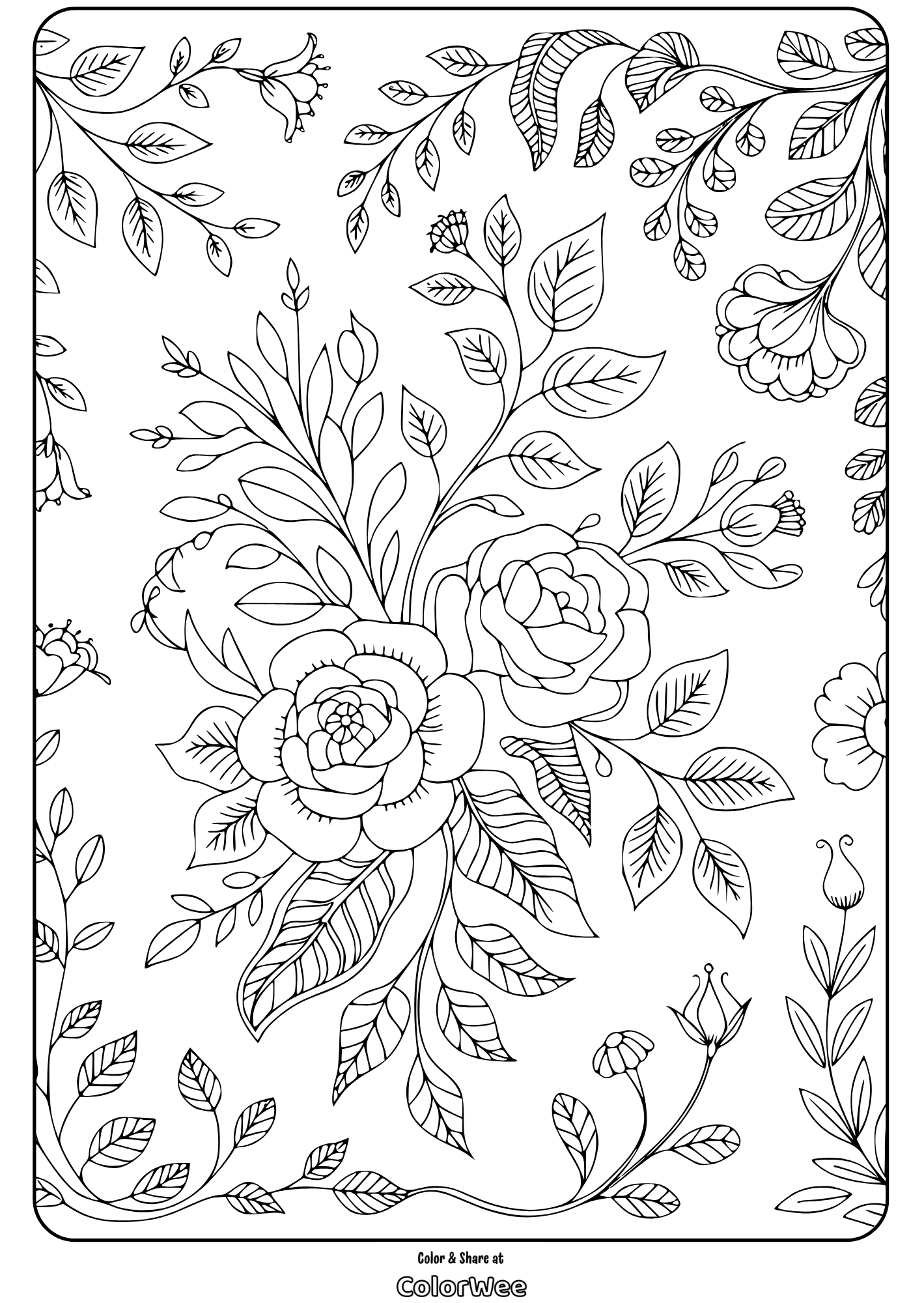 vintage floral patterns ornate coloring page Floral coloring page with intricate leaf and flower designs.