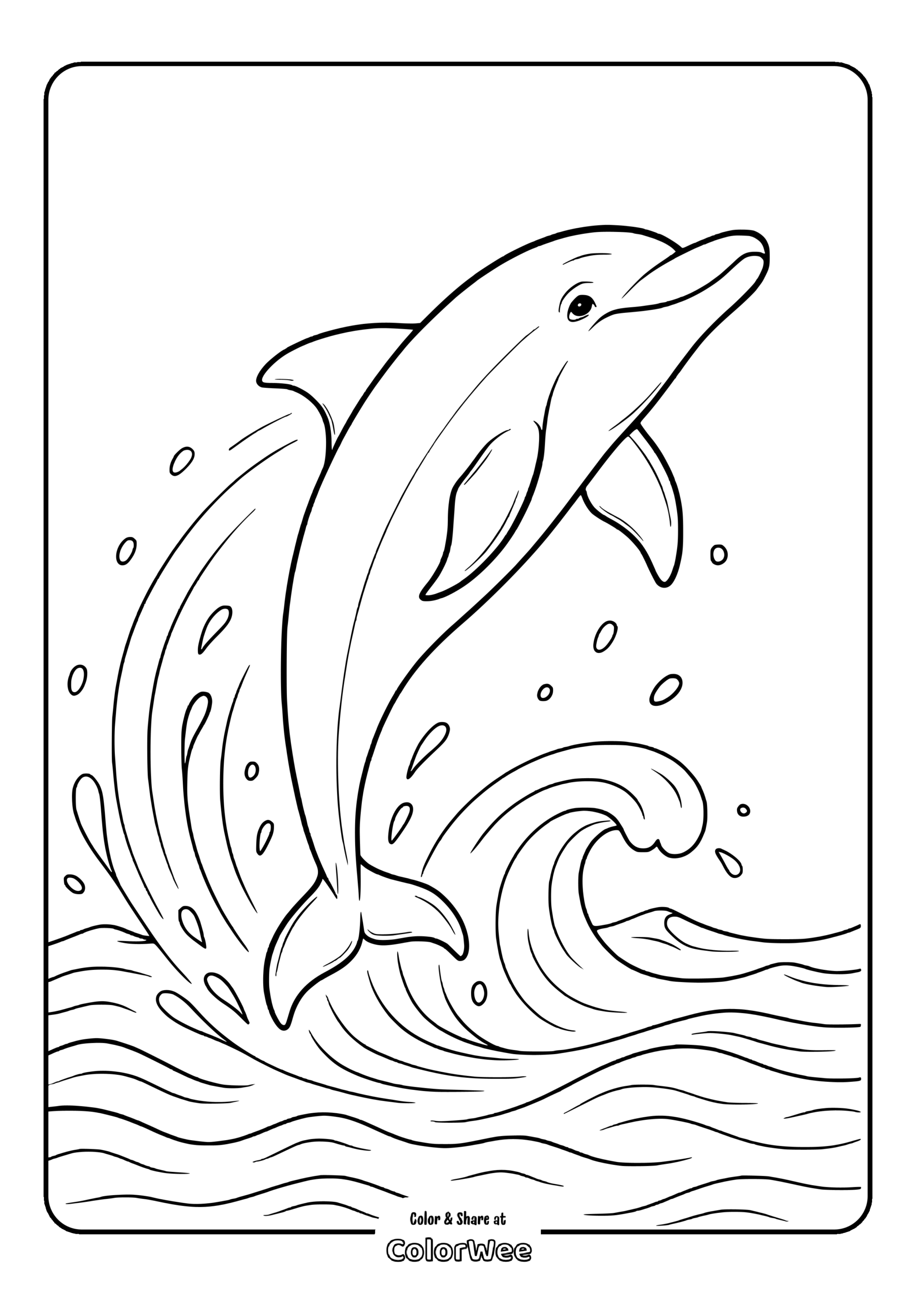 Jumping dolphin coloring page for kids.