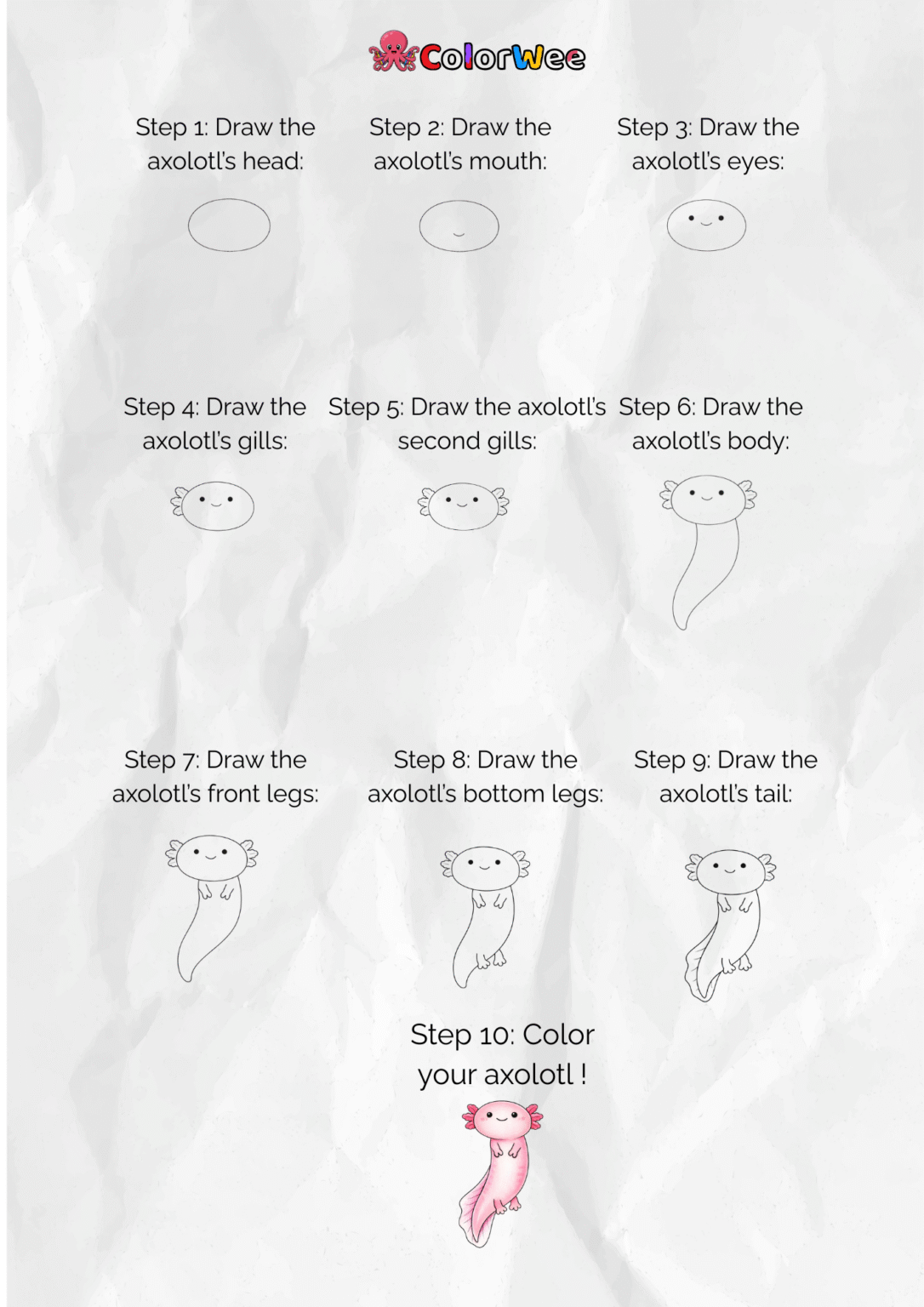 How to Draw a Cute Axolotl: Very Easy Step by Step Tutorial