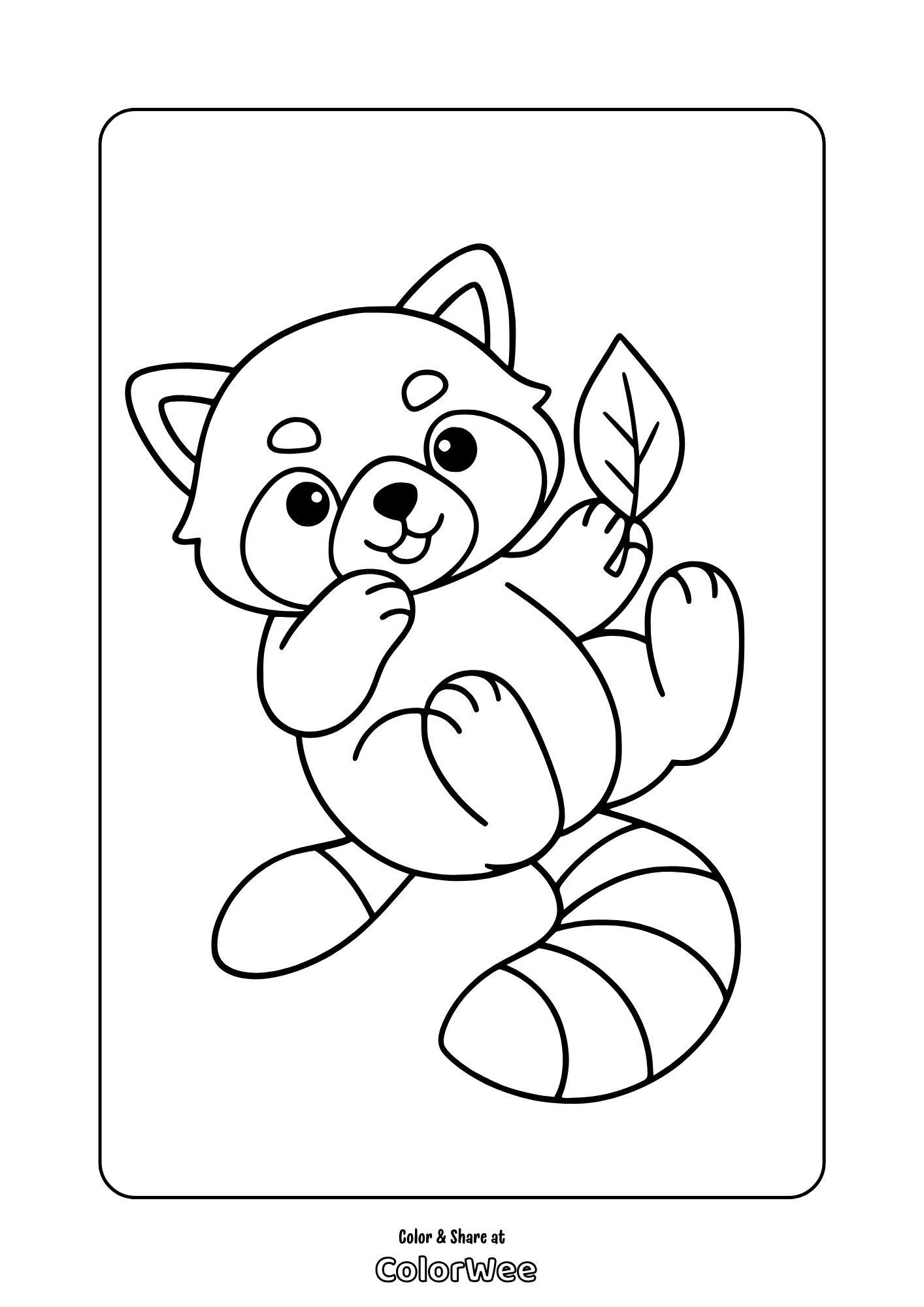baby red panda leaf coloring page Cute red panda with a leaf coloring page for kids to print and color.