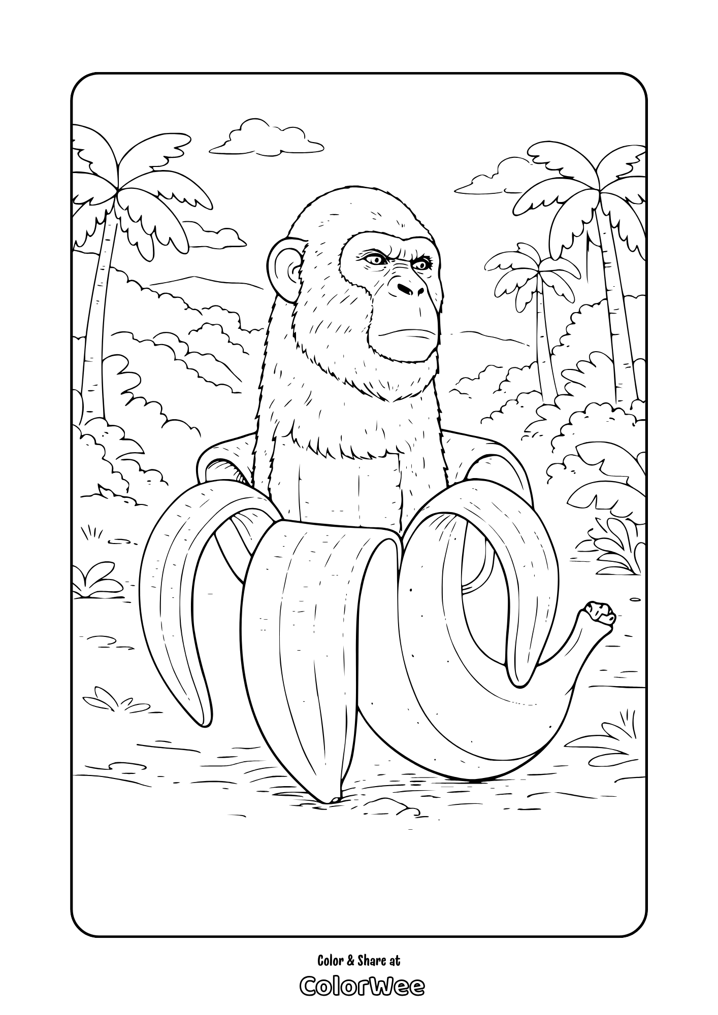 Chimpanzini Bananini Chilling in Jungle Coloring Page