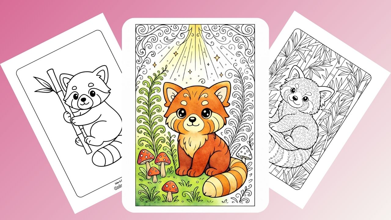 cute baby red panda coloring pages with whimsical nature designs Cute baby red panda coloring pages with whimsical nature designs.