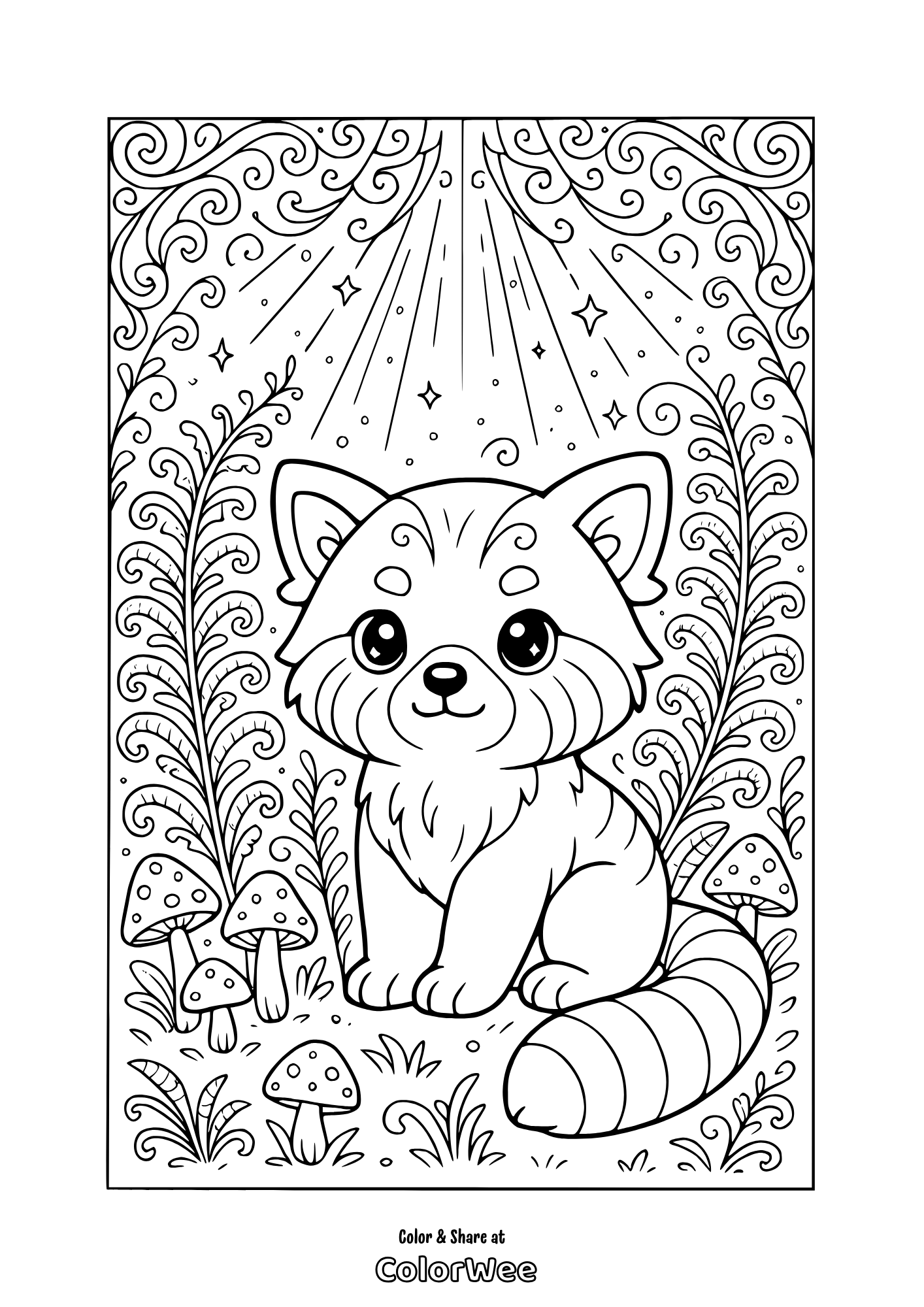cute realistic baby red panda coloring page Cute animal in a whimsical forest coloring page for kids.