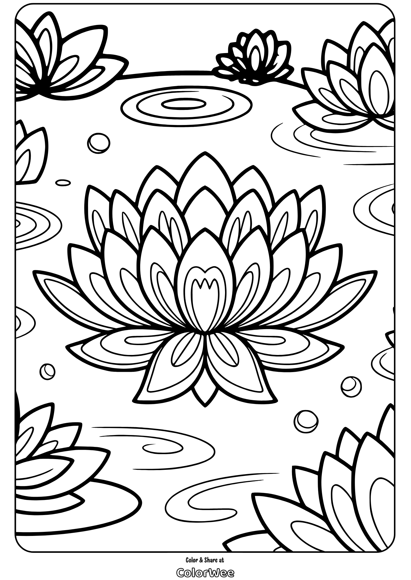 Lotus flower coloring page for relaxation and creativity.
