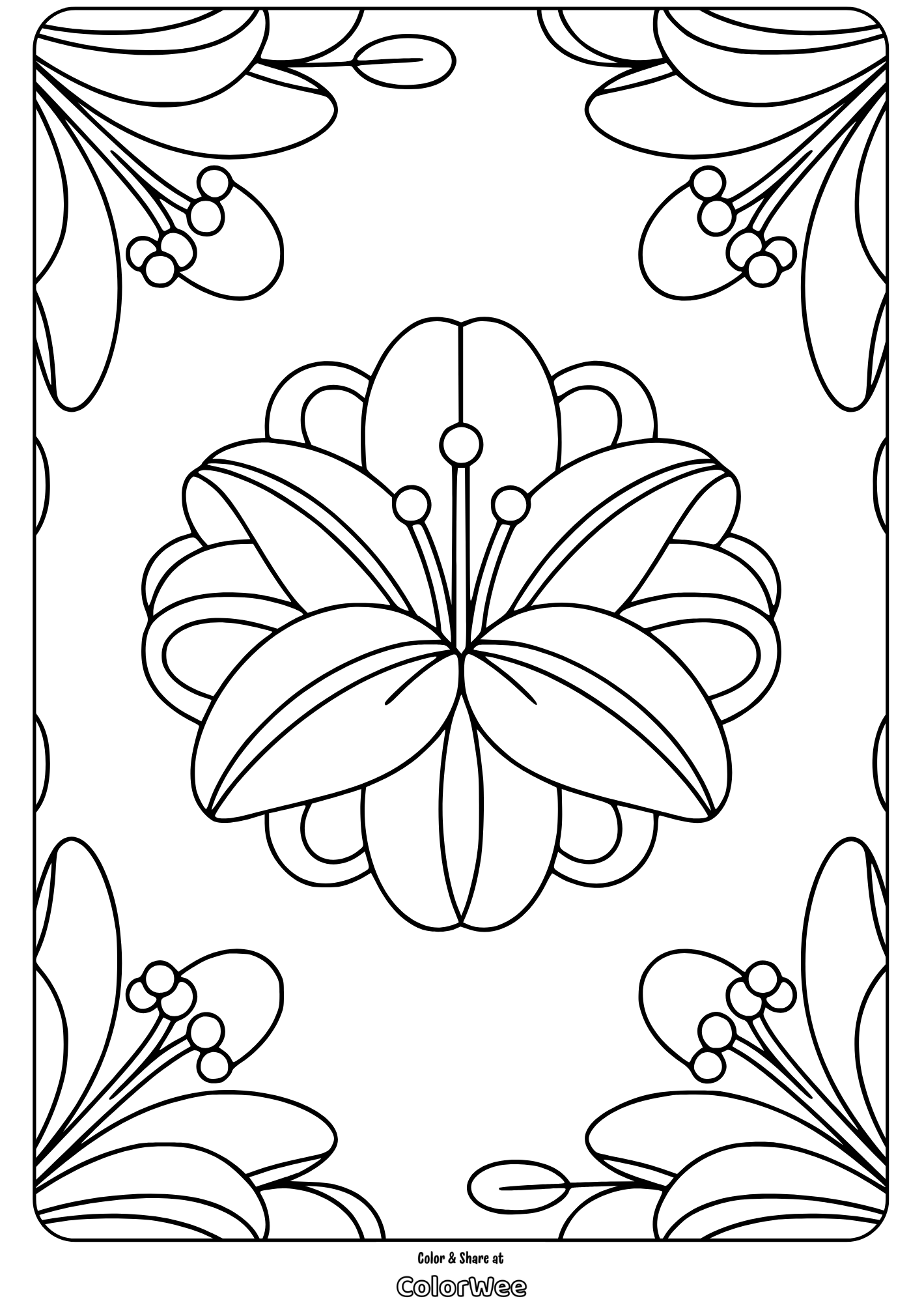 Floral mandala coloring page with intricate flower patterns.