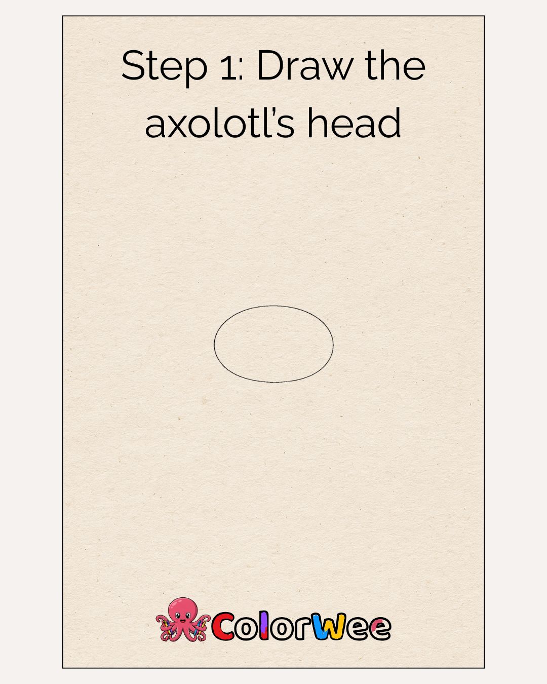 Step-by-step axolotl drawing tutorial: Start with the head outline.