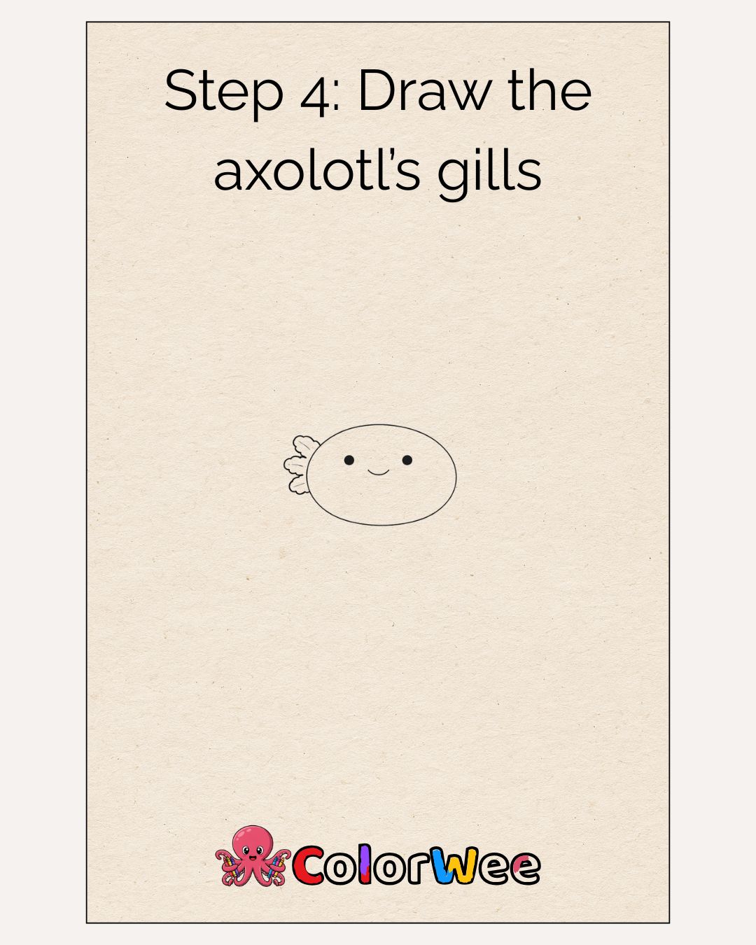Step 4: Draw gills on a smiling axolotl coloring page.