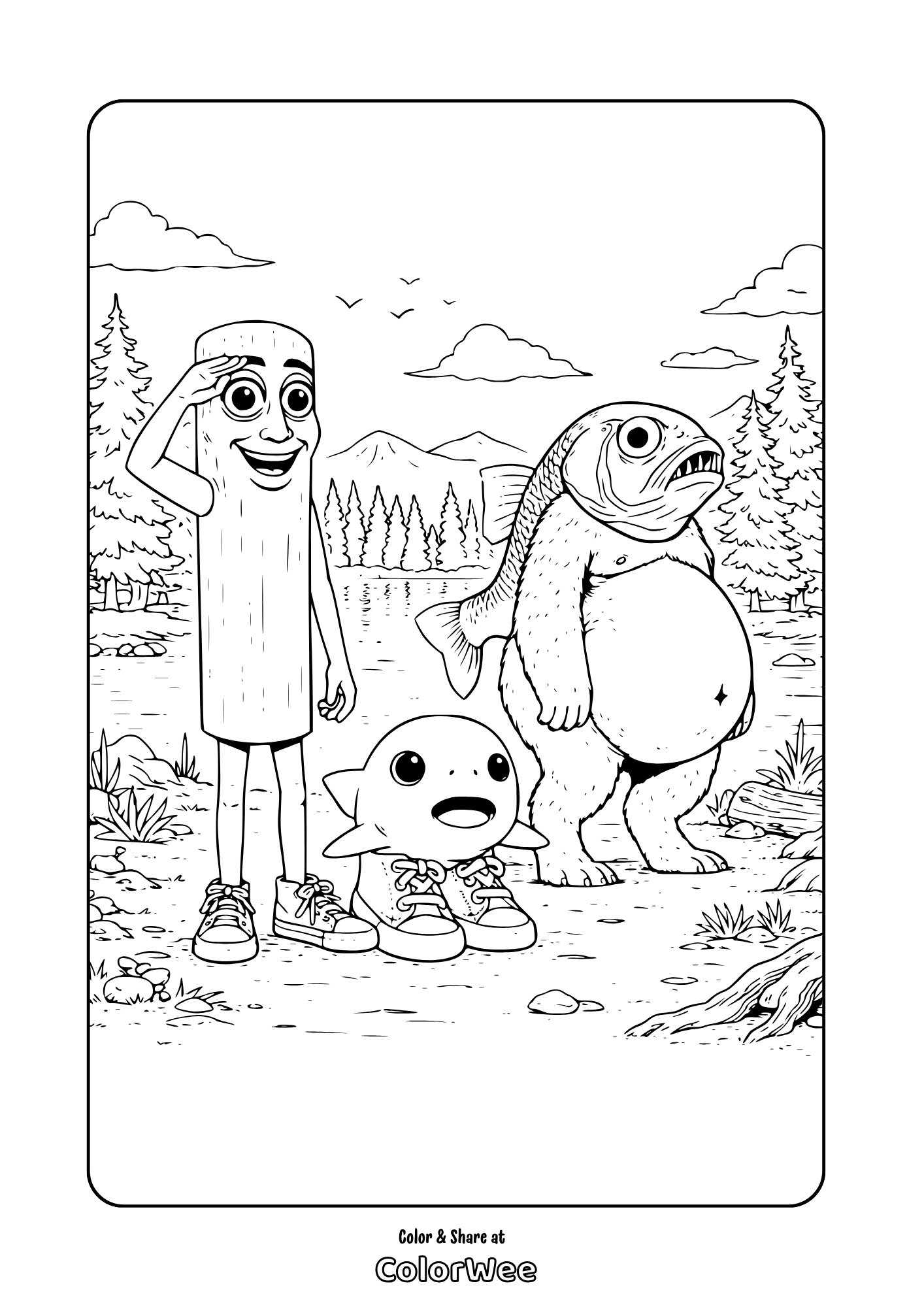 Italian Brainrot Family Went to a Trip. Coloring Page for Meme Lovers.