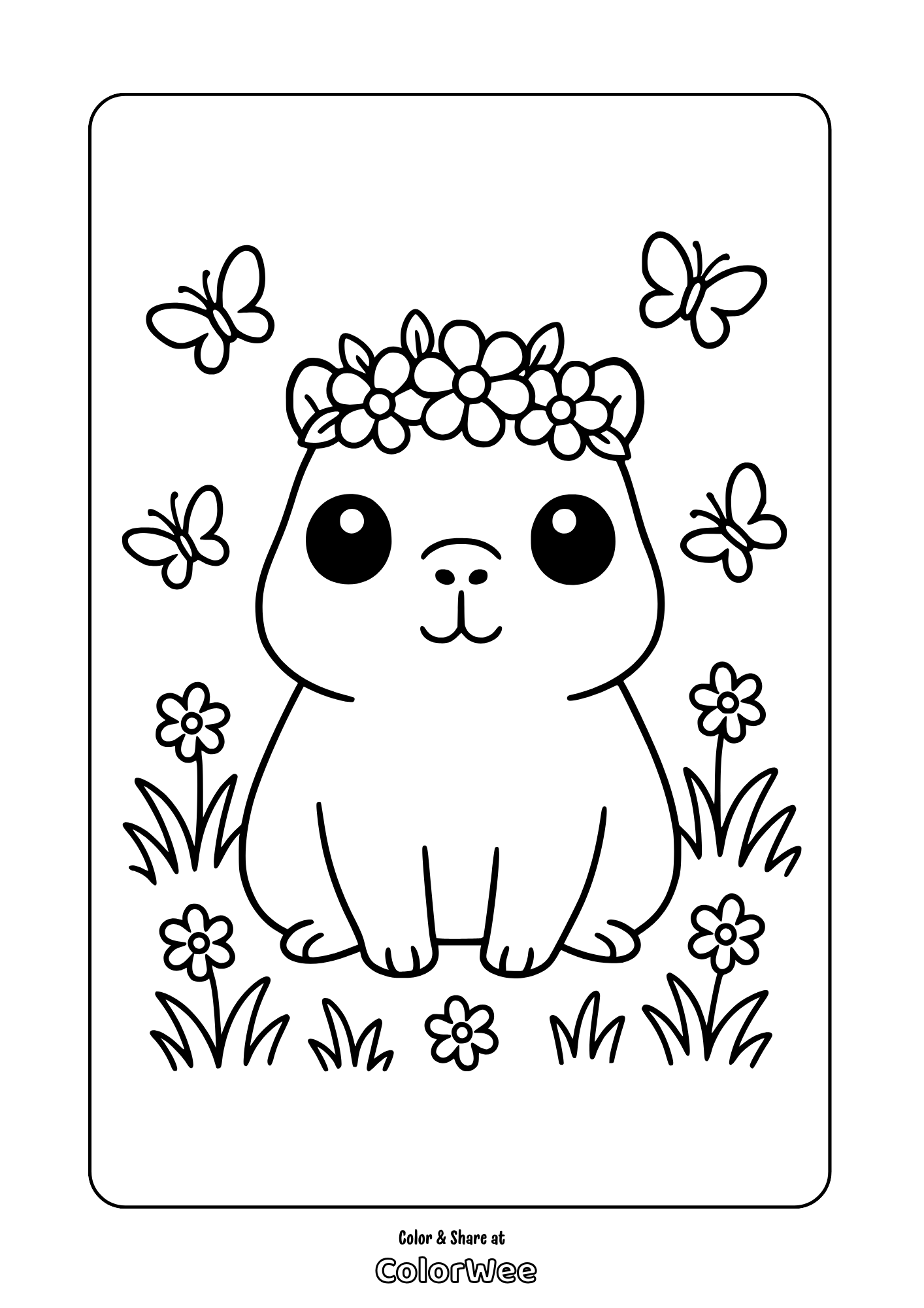 Kawaii capybara chilling on the meadow.