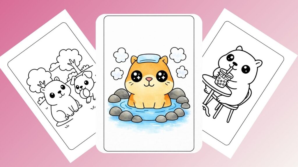 Kawaii Capybara Coloring Pages