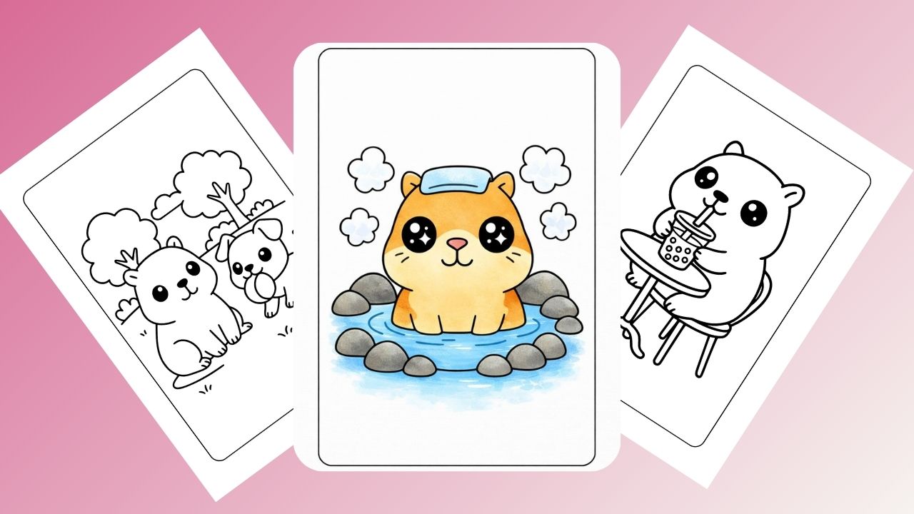 Kawaii Capybara Coloring Pages