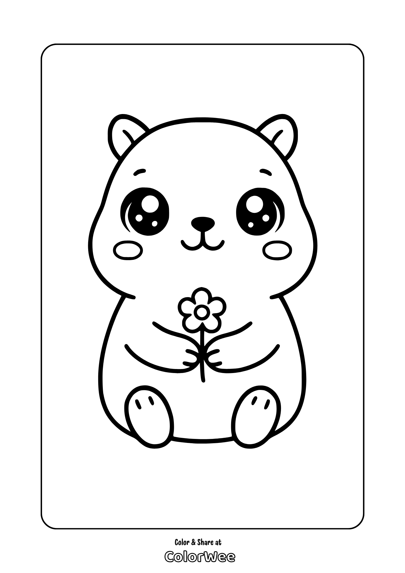 Kawaii capybara holding a flower.