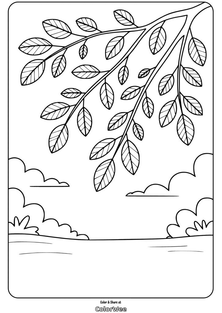 leaves and branches falling leaves coloring page Tree branch with leaves coloring page for kids.