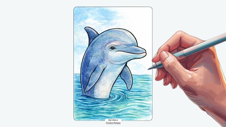 realistic dolphin coloring page being colored by hand Realistic dolphin coloring page being colored by hand.