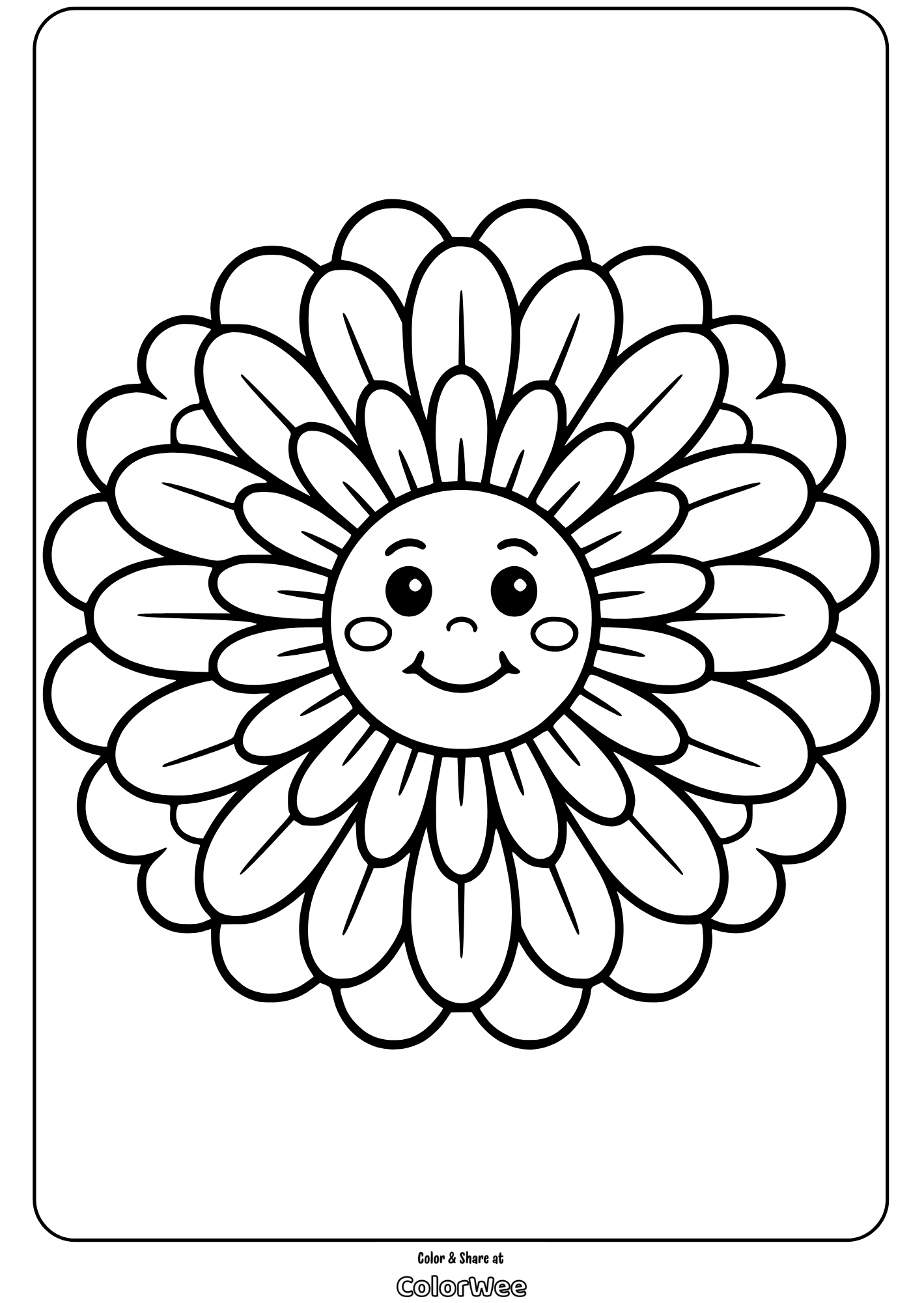 Smiling sunflower coloring page for kids - fun and educational activity
