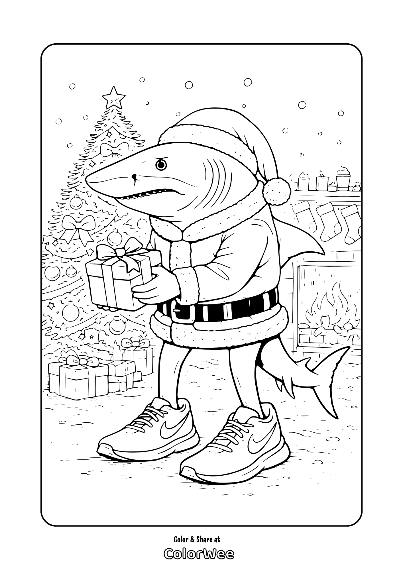 Tralalero Tralala is celebrating Christmas coloring page
