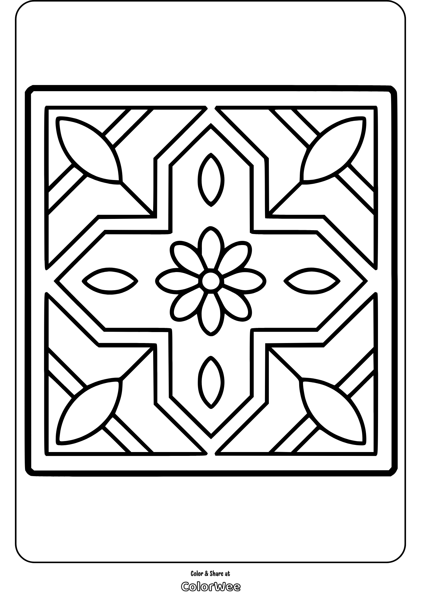 turkish tiles pattern coloring page Decorative floral pattern coloring page, mandala style.