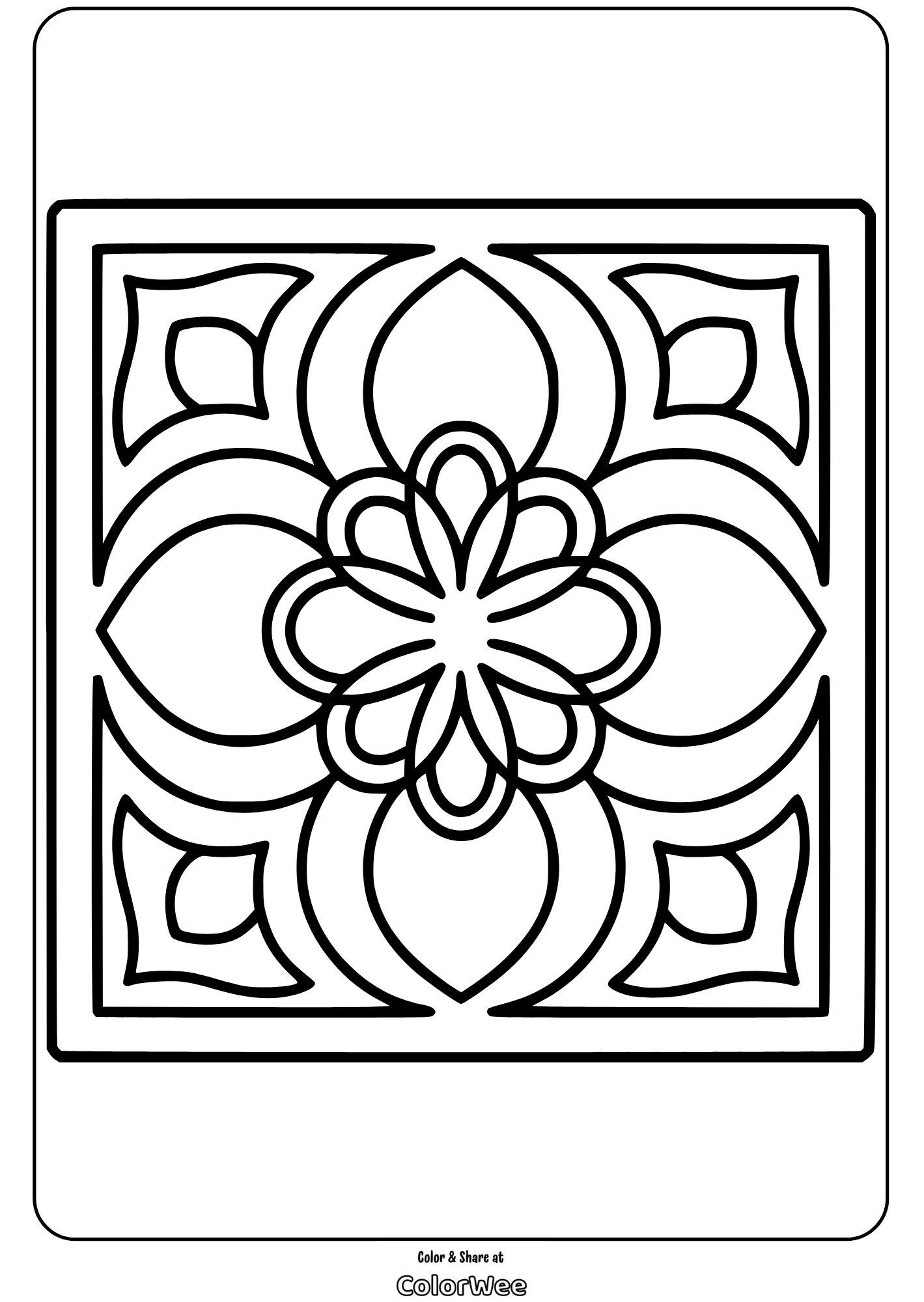 turkish tiles single tile coloring page Intricate floral mandala coloring page, symmetrical design pattern.