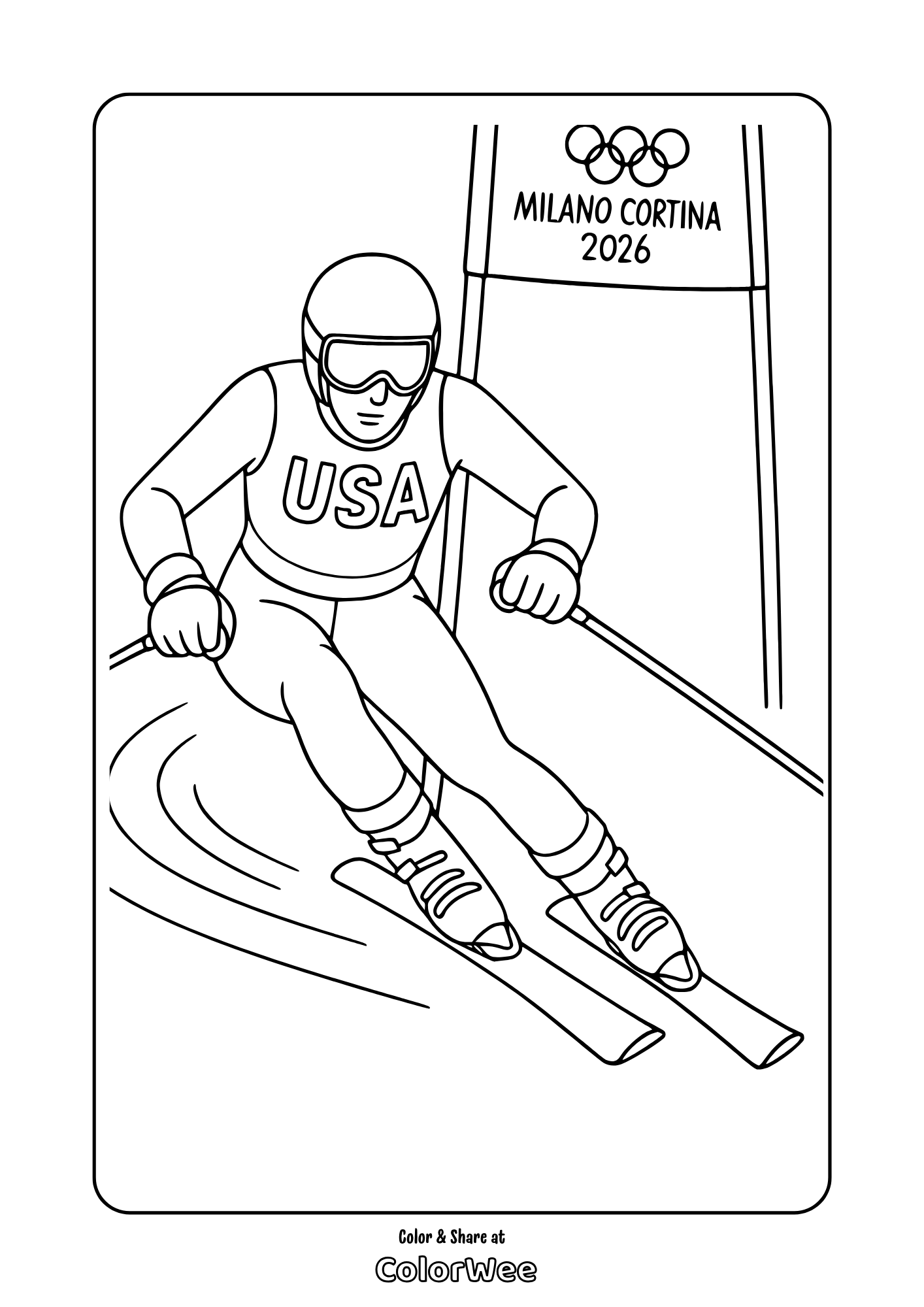 Winter Olympics coloring page: USA alpine skier, Milano Cortina 2026