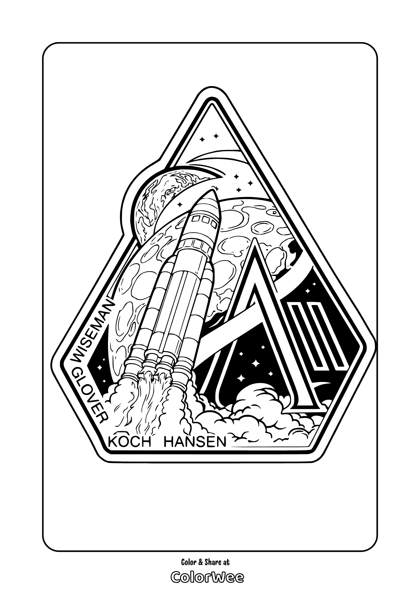 NASA Artemis II mission patch rocket launch free printable coloring page