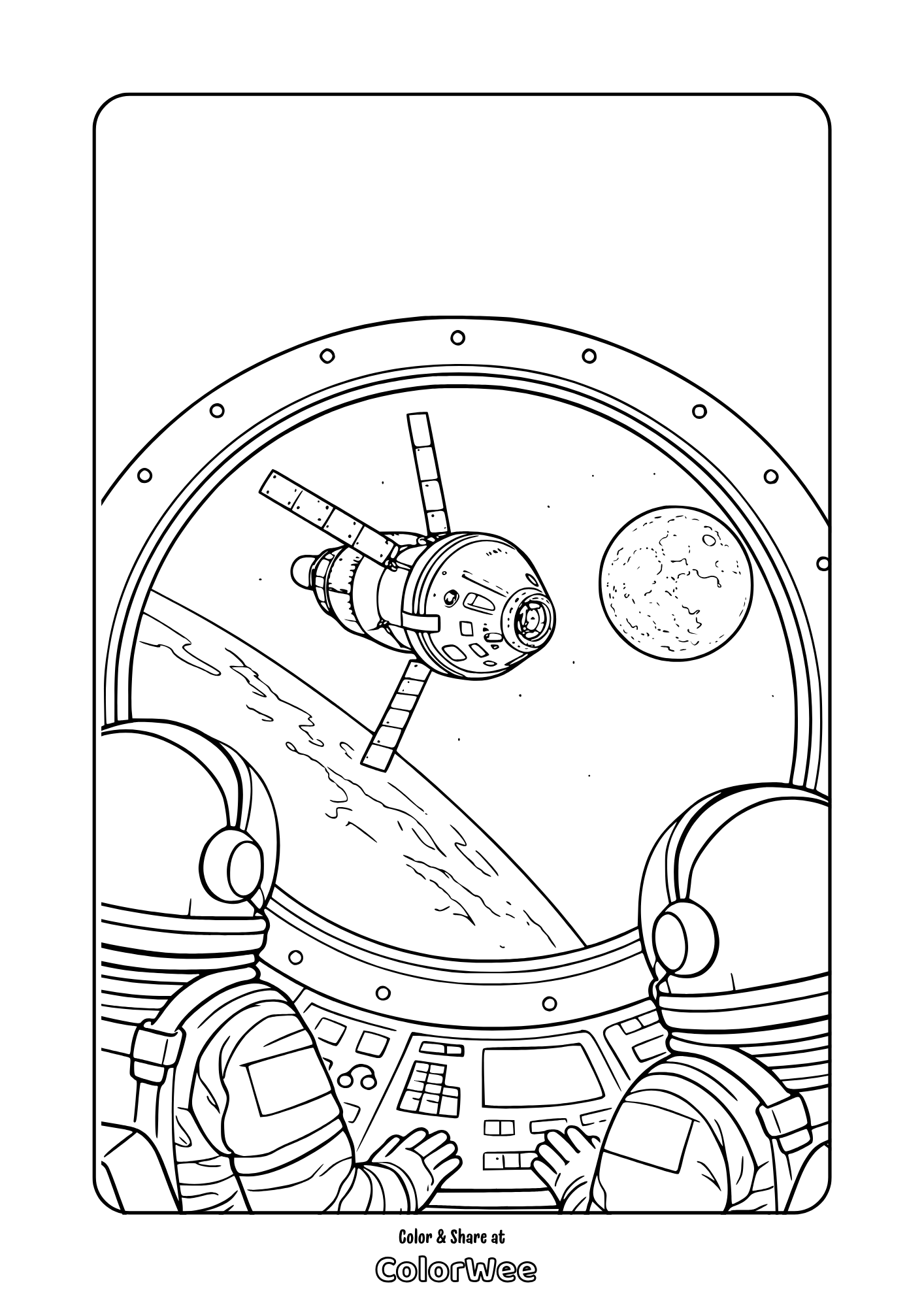Astronauts in Orion spacecraft— space coloring page .