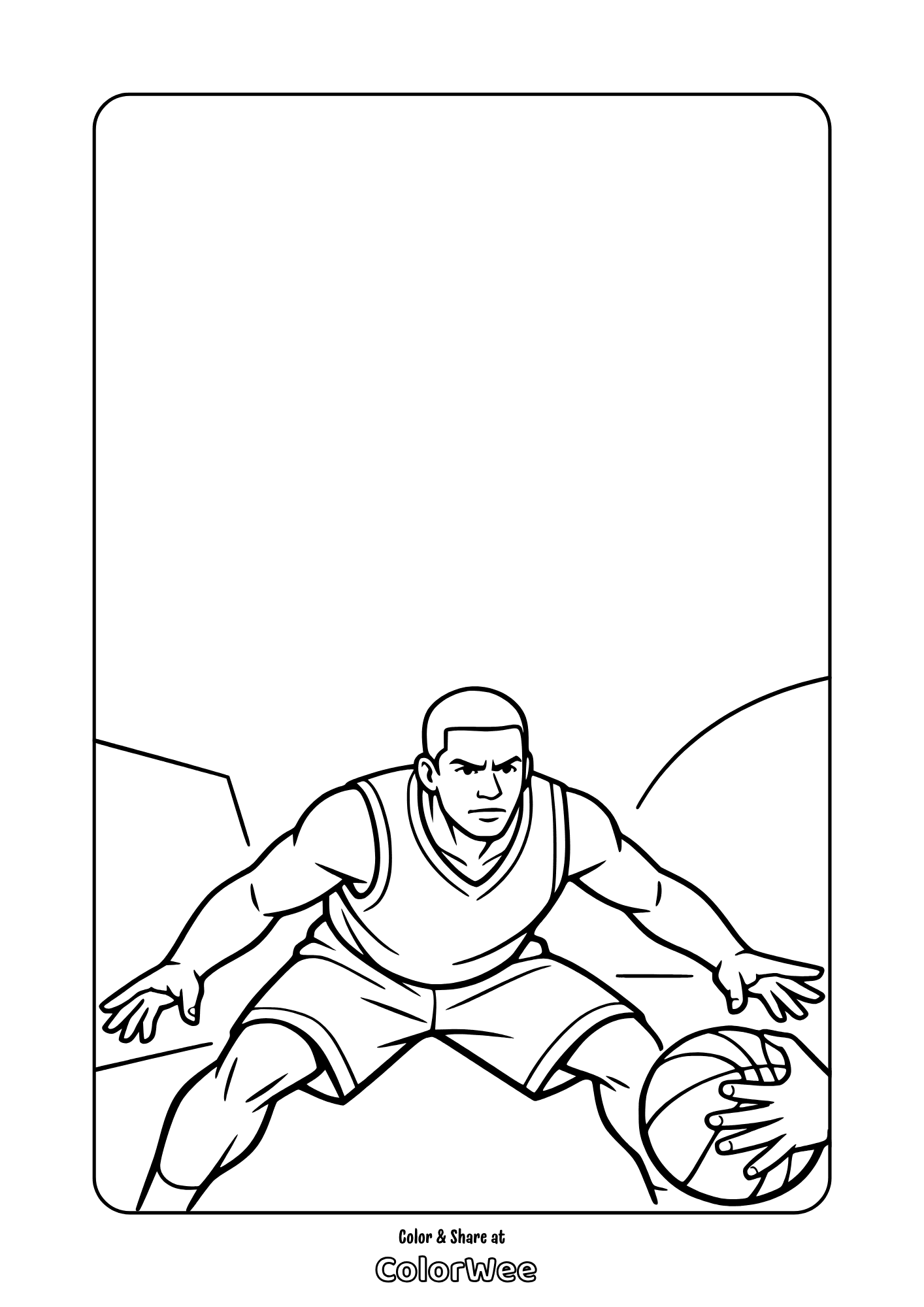 Basketball defense coloring page - player reaching for ball.
