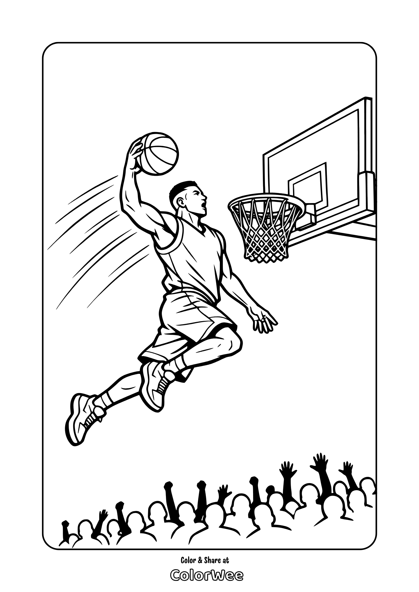 Basketball slam dunk coloring page true fans — free printable