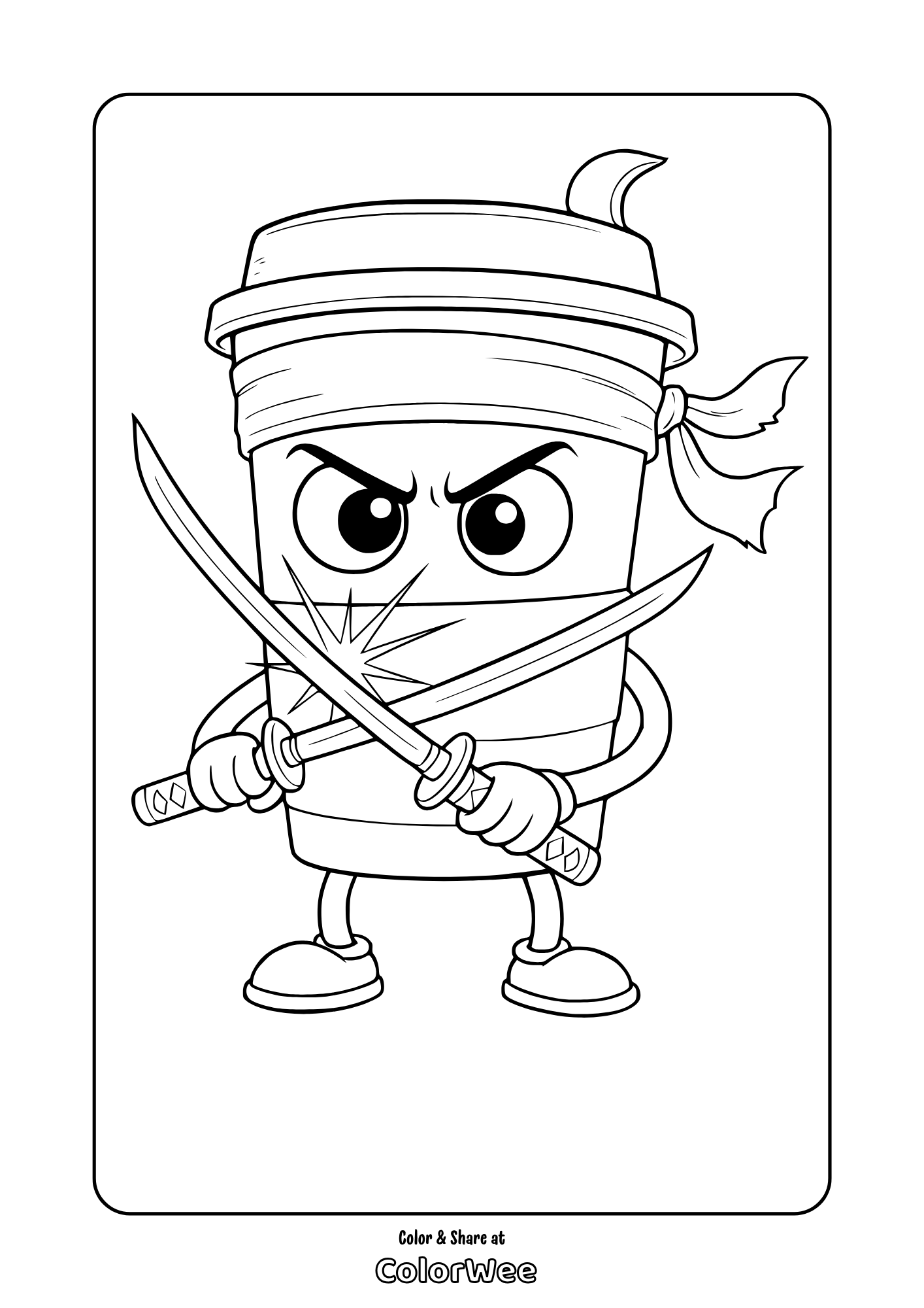 Cappuccino assassino griding katanas coloring page.