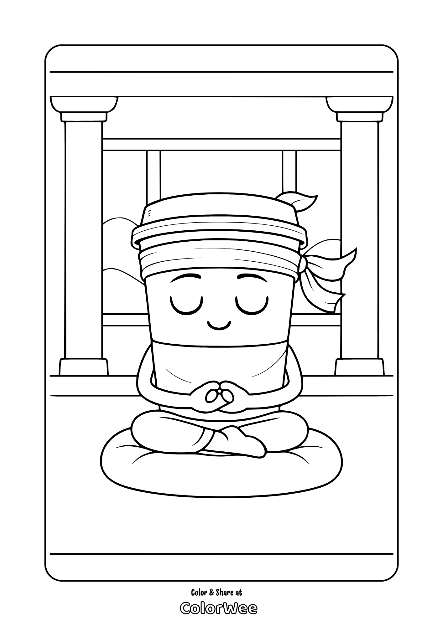 Cappuccino assassino meditating coloring page for kids.