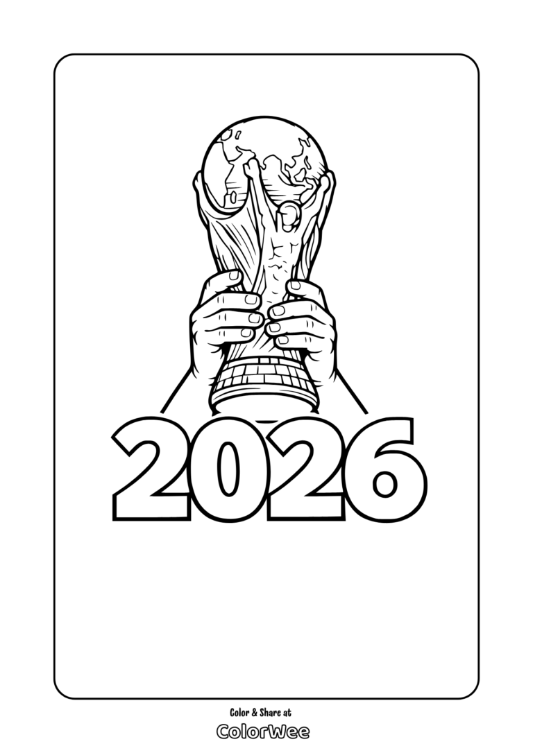 FIFA World Cup 2026 soccer trophy coloring page.